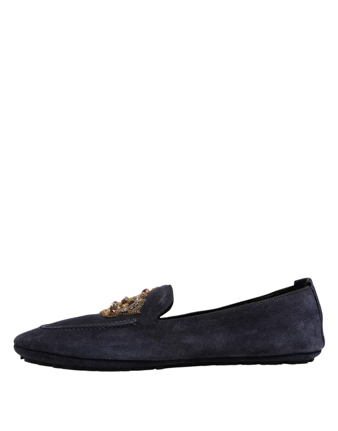Dolce & Gabbana Blue Suede Crown Crystal Loafers Dress Shoes - RIMODA
