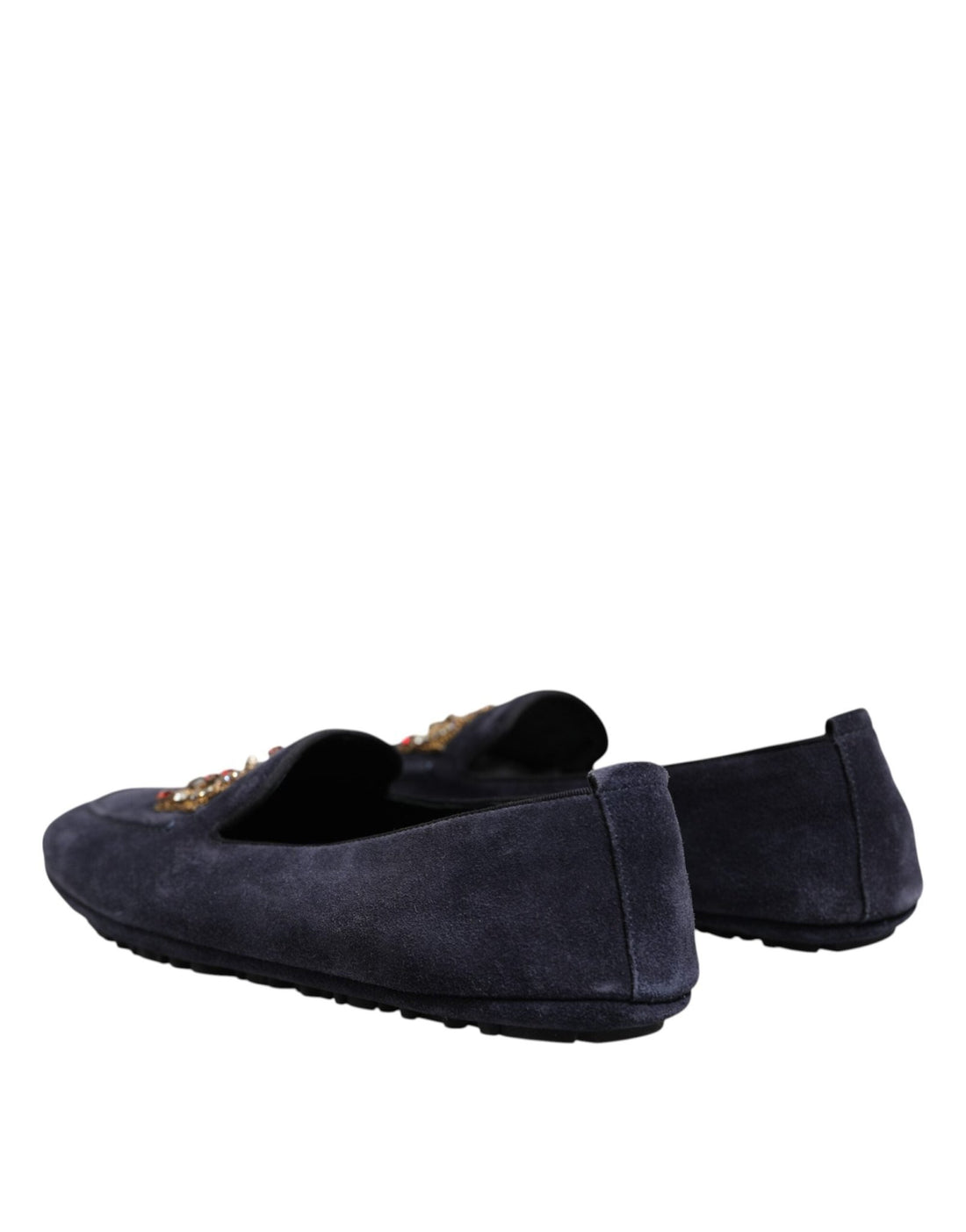 Dolce & Gabbana Blue Suede Crown Crystal Loafers Dress Shoes - RIMODA