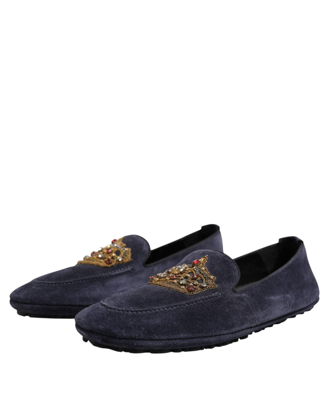 Dolce & Gabbana Blue Suede Crown Crystal Loafers Dress Shoes - RIMODA