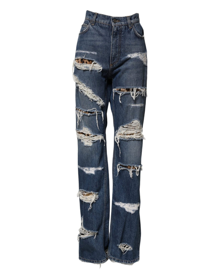 Dolce & Gabbana Blue Tattered Cotton Straight Denim Jeans - RIMODA