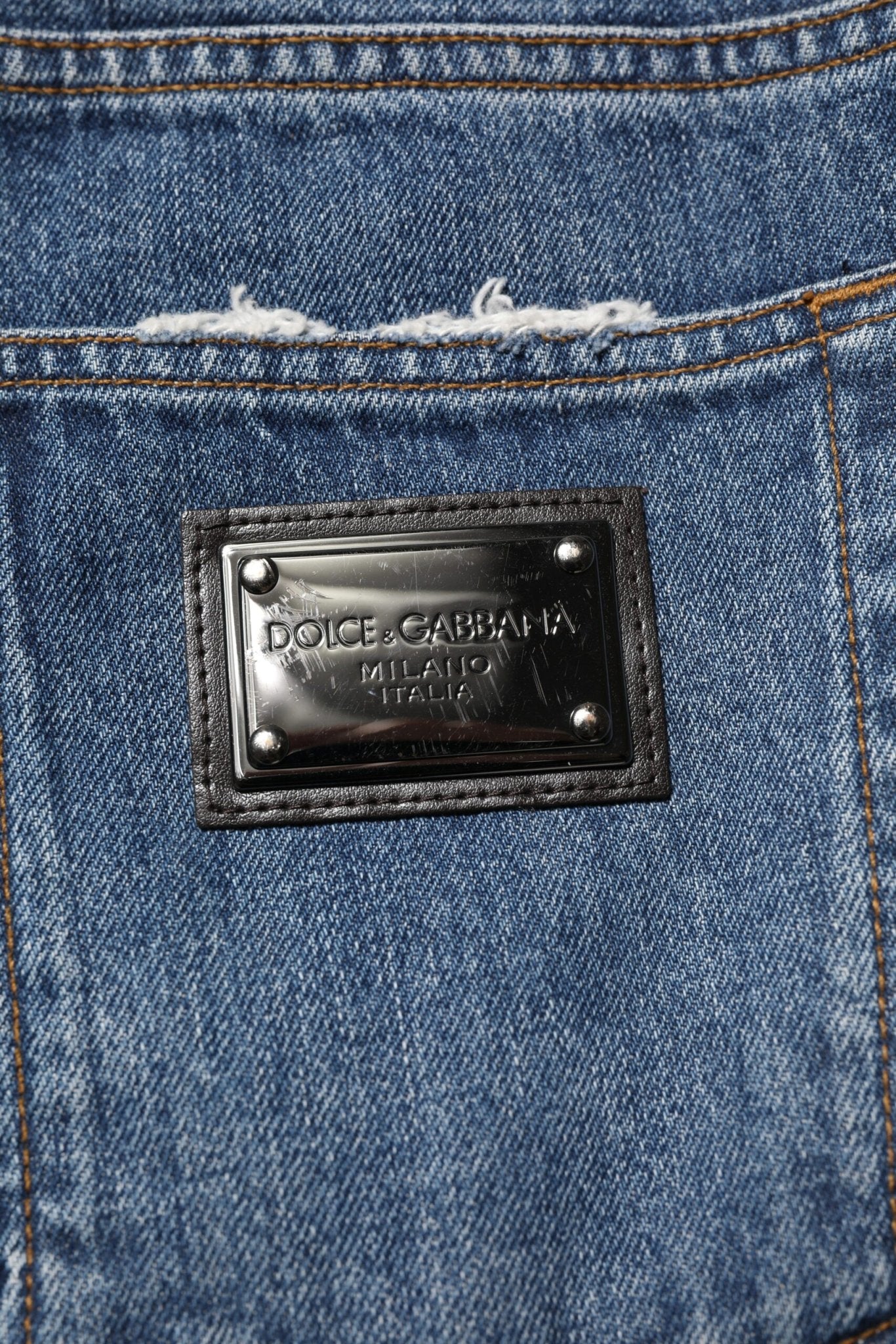 Dolce & Gabbana Blue Tattered Cotton Straight Denim Jeans - RIMODA