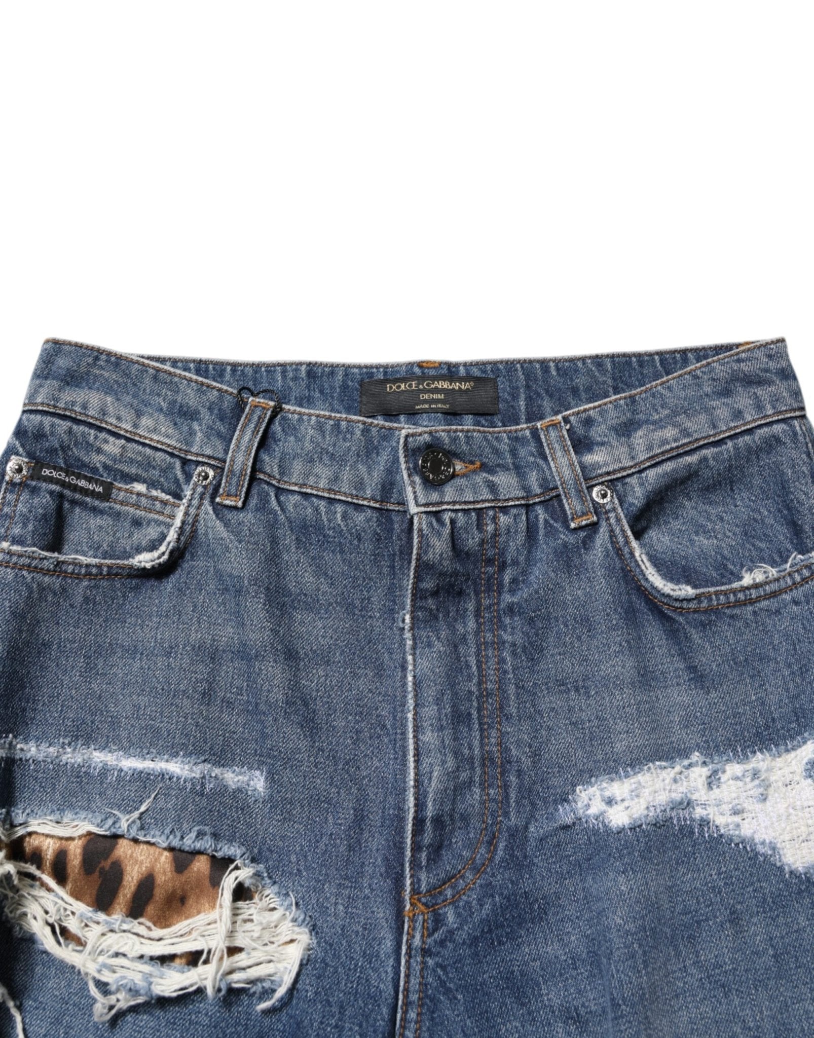 Dolce & Gabbana Blue Tattered Cotton Straight Denim Jeans - RIMODA