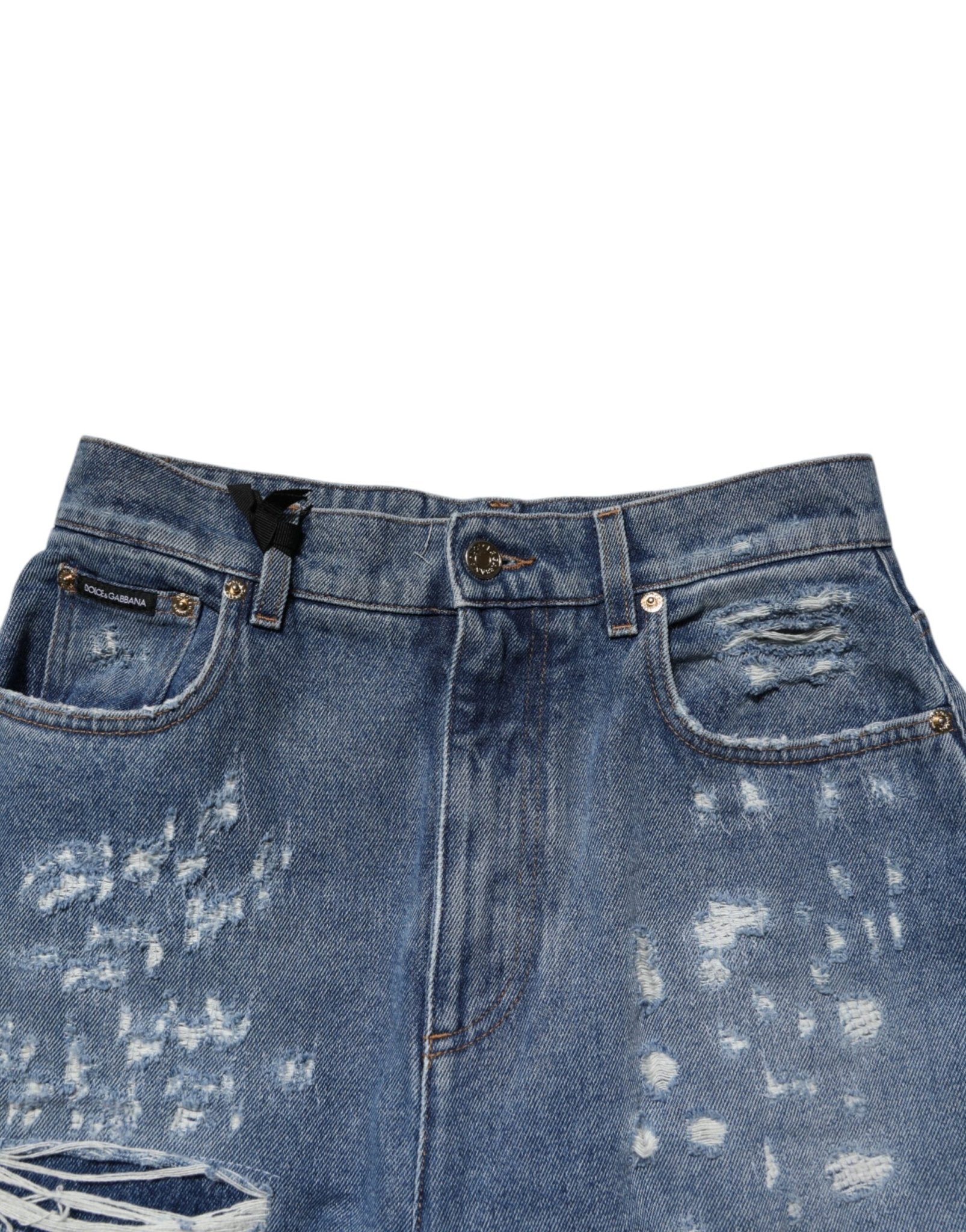 Dolce & Gabbana Blue Tattered High Waist Women Denim Jeans - RIMODA