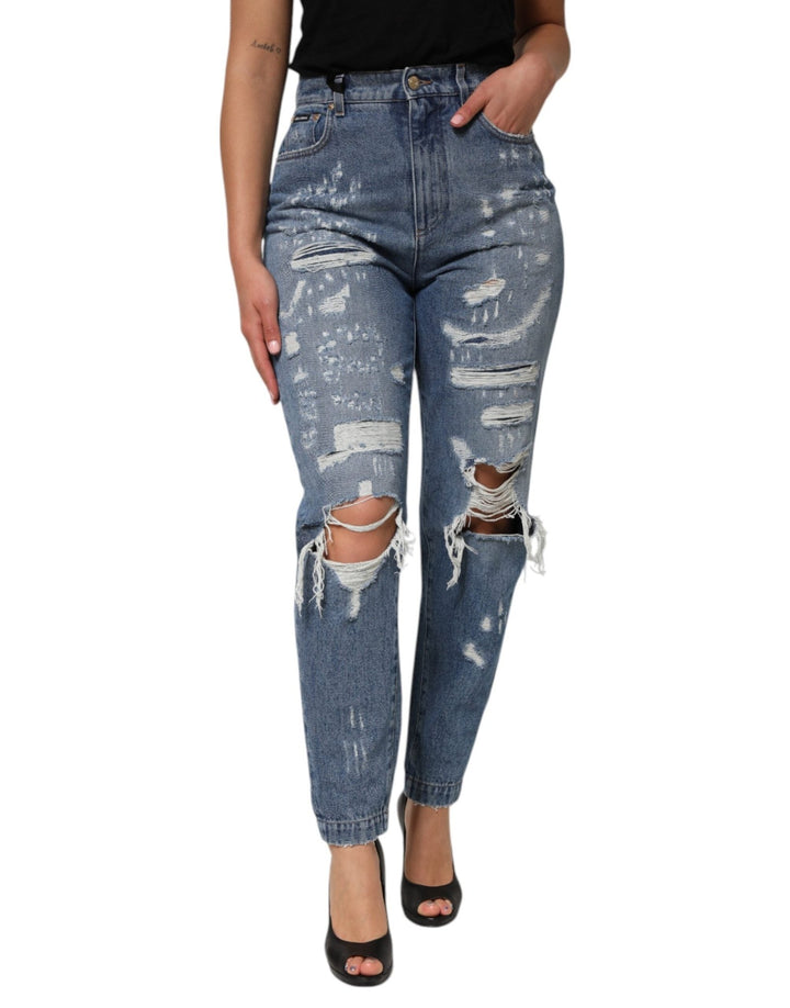 Dolce & Gabbana Blue Tattered High Waist Women Denim Jeans - RIMODA