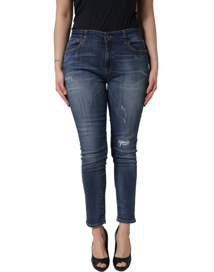 Dolce & Gabbana Blue Tattered Skinny Mid Waist Denim Jeans - RIMODA