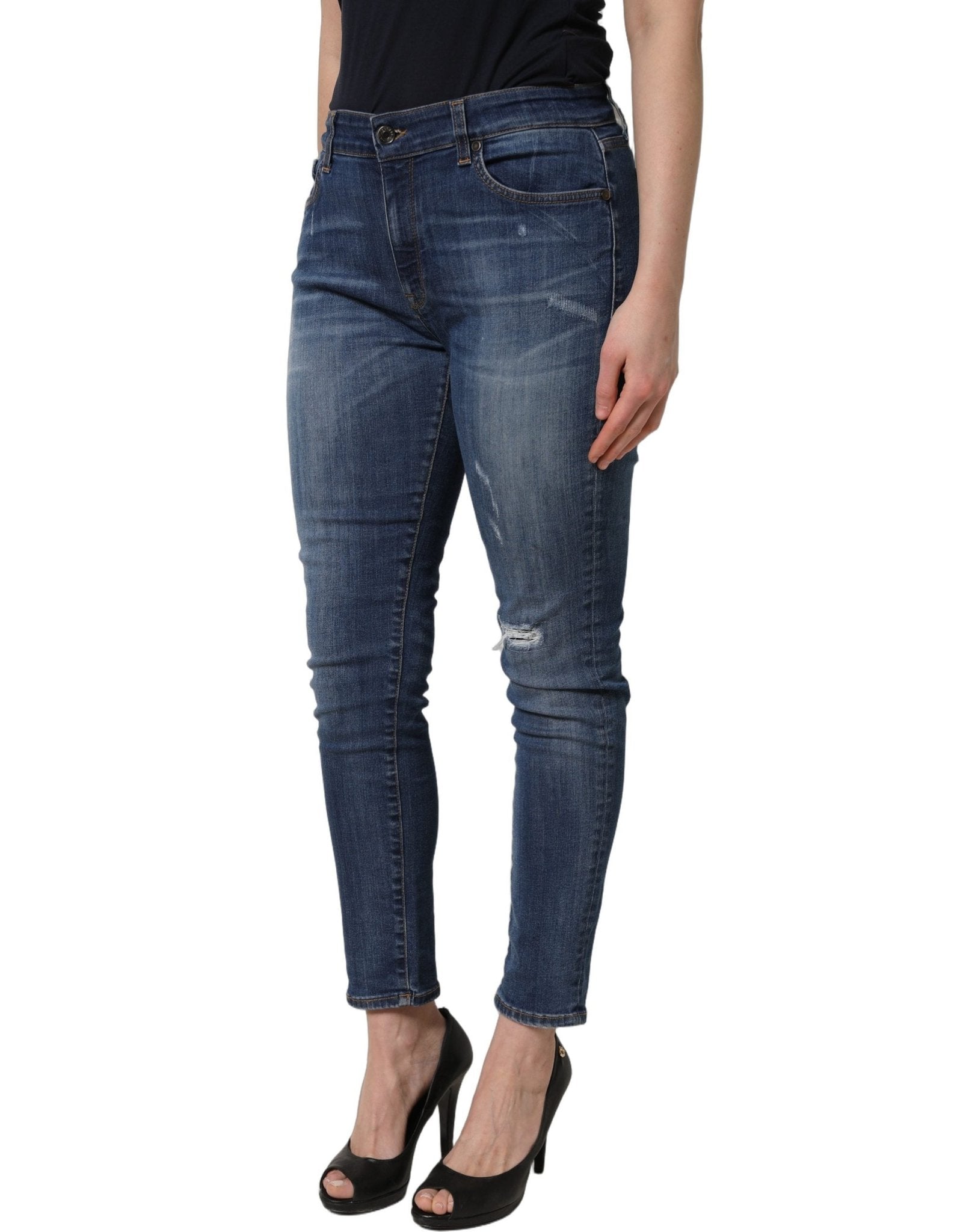 Dolce & Gabbana Blue Tattered Skinny Mid Waist Denim Jeans - RIMODA