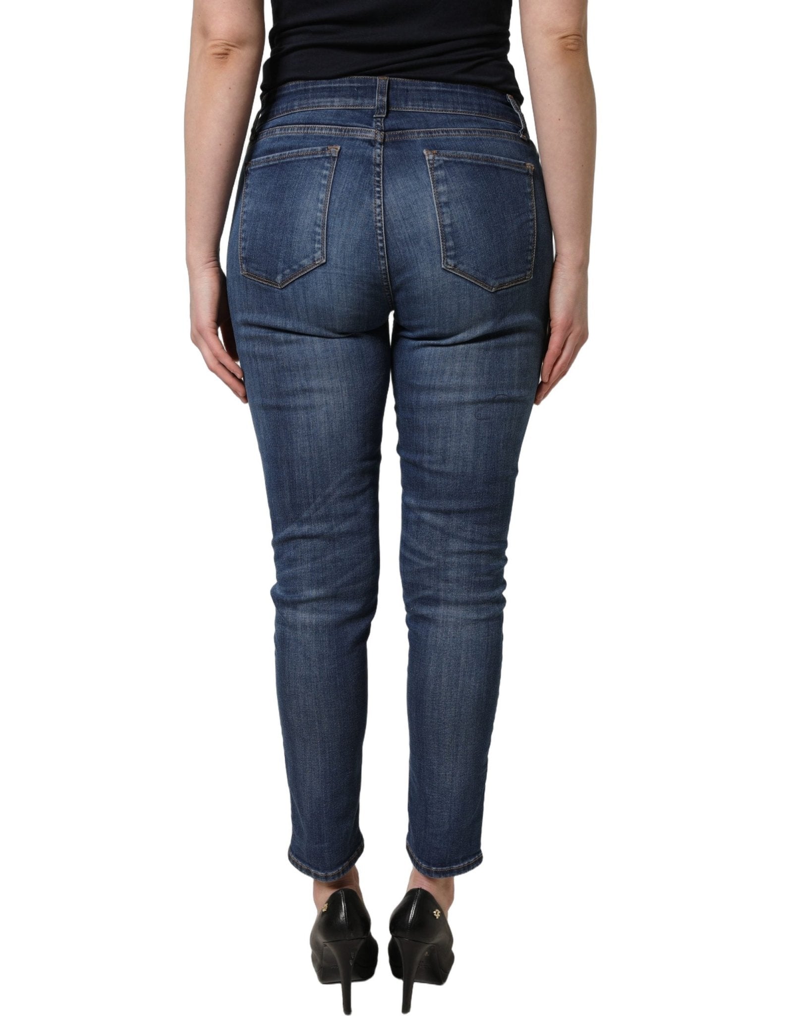 Dolce & Gabbana Blue Tattered Skinny Mid Waist Denim Jeans - RIMODA