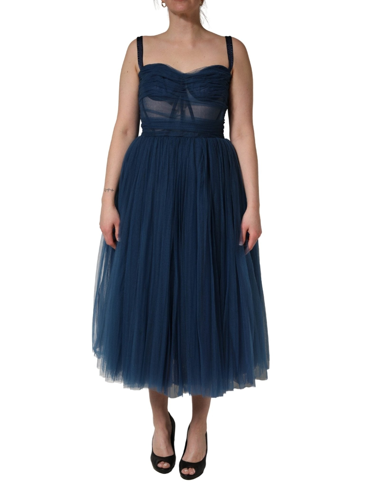 Dolce & Gabbana Blue Tulle Midi A-line Sleeveless Dress - RIMODA