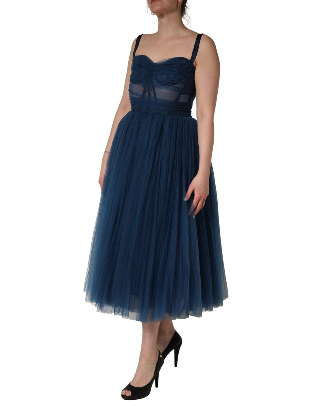 Dolce & Gabbana Blue Tulle Midi A - line Sleeveless Dress - RIMODA
