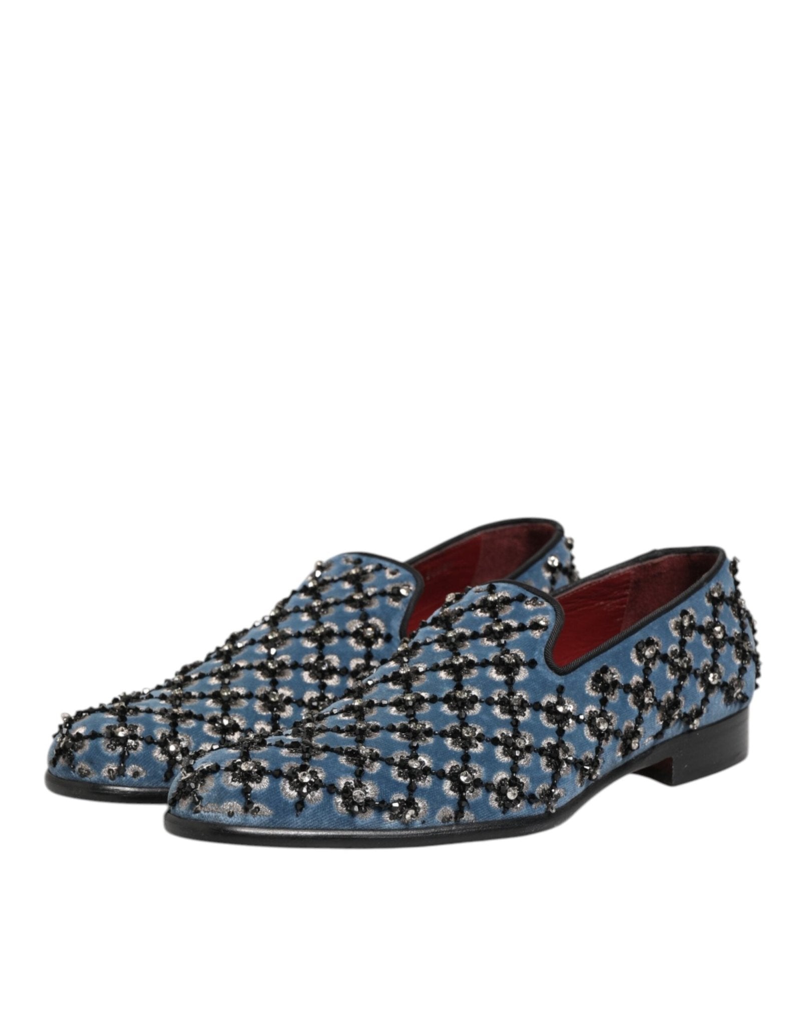 Dolce & Gabbana Blue Velvet Crystal Detailing Loafer Men Shoes - RIMODA