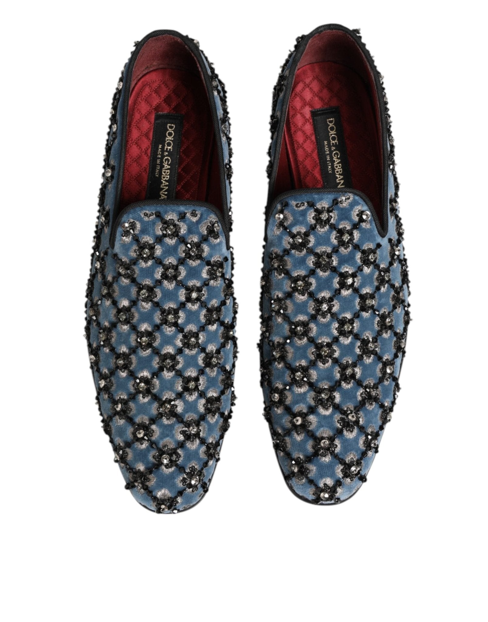 Dolce & Gabbana Blue Velvet Crystal Detailing Loafer Men Shoes - RIMODA