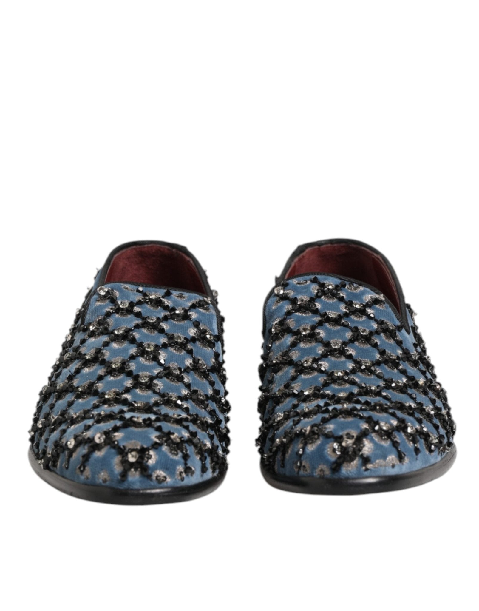 Dolce & Gabbana Blue Velvet Crystal Detailing Loafer Men Shoes - RIMODA