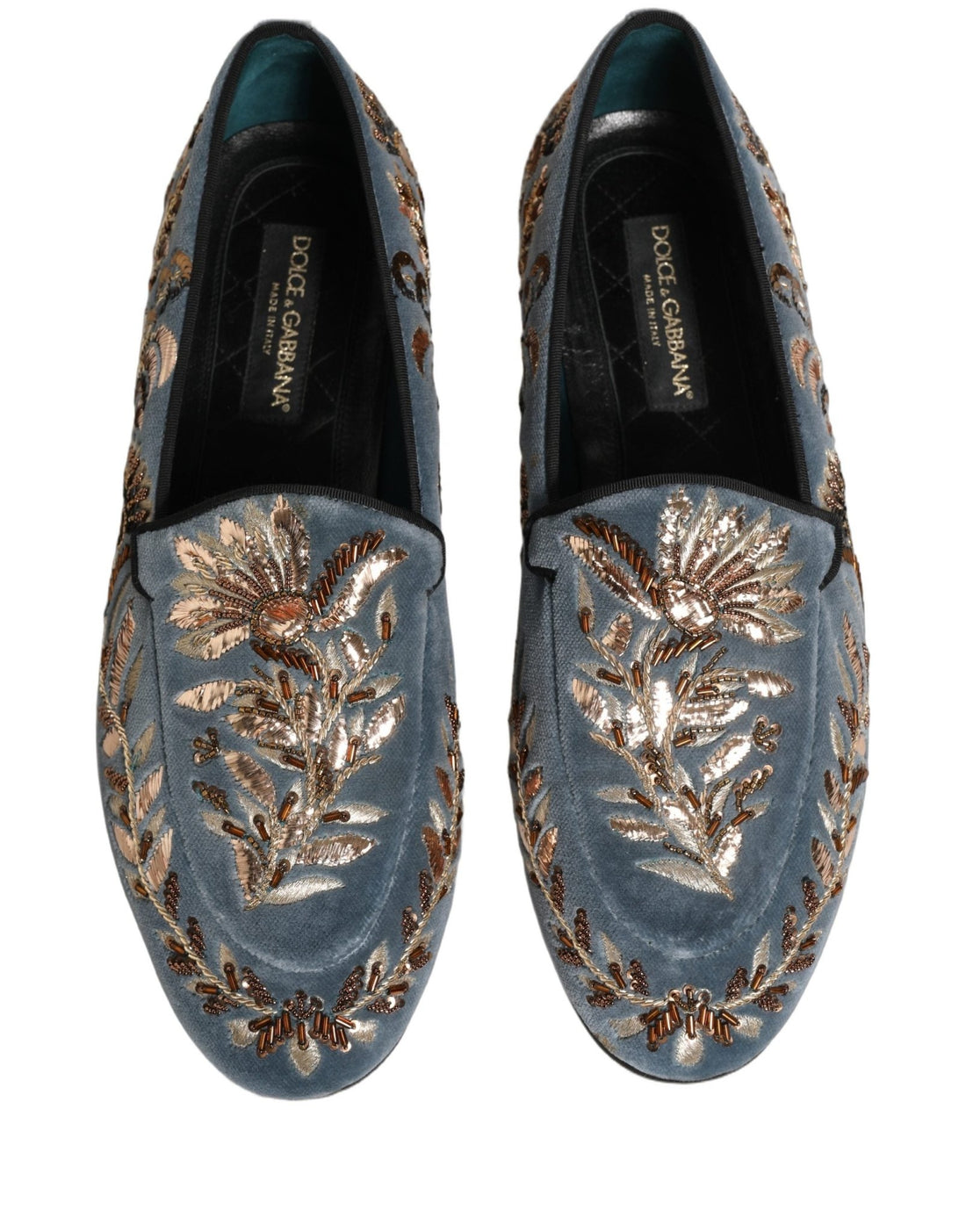 Dolce & Gabbana Blue Velvet Embellished Dress Loafers Shoes - RIMODA