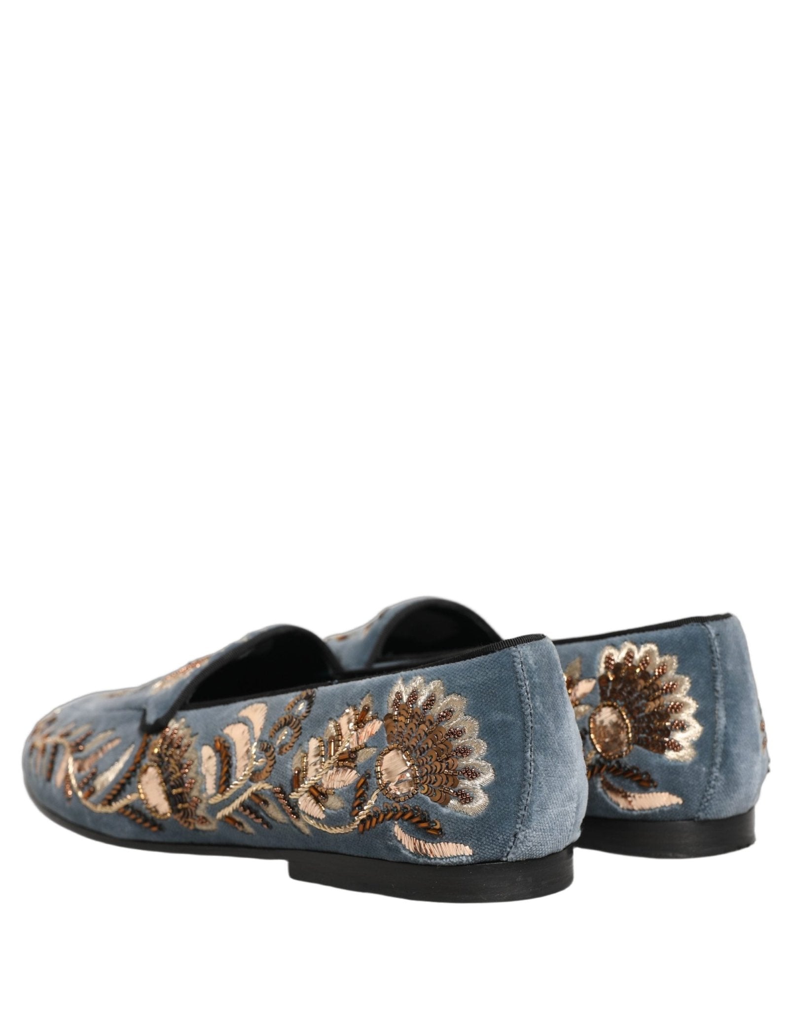 Dolce & Gabbana Blue Velvet Embellished Dress Loafers Shoes - RIMODA
