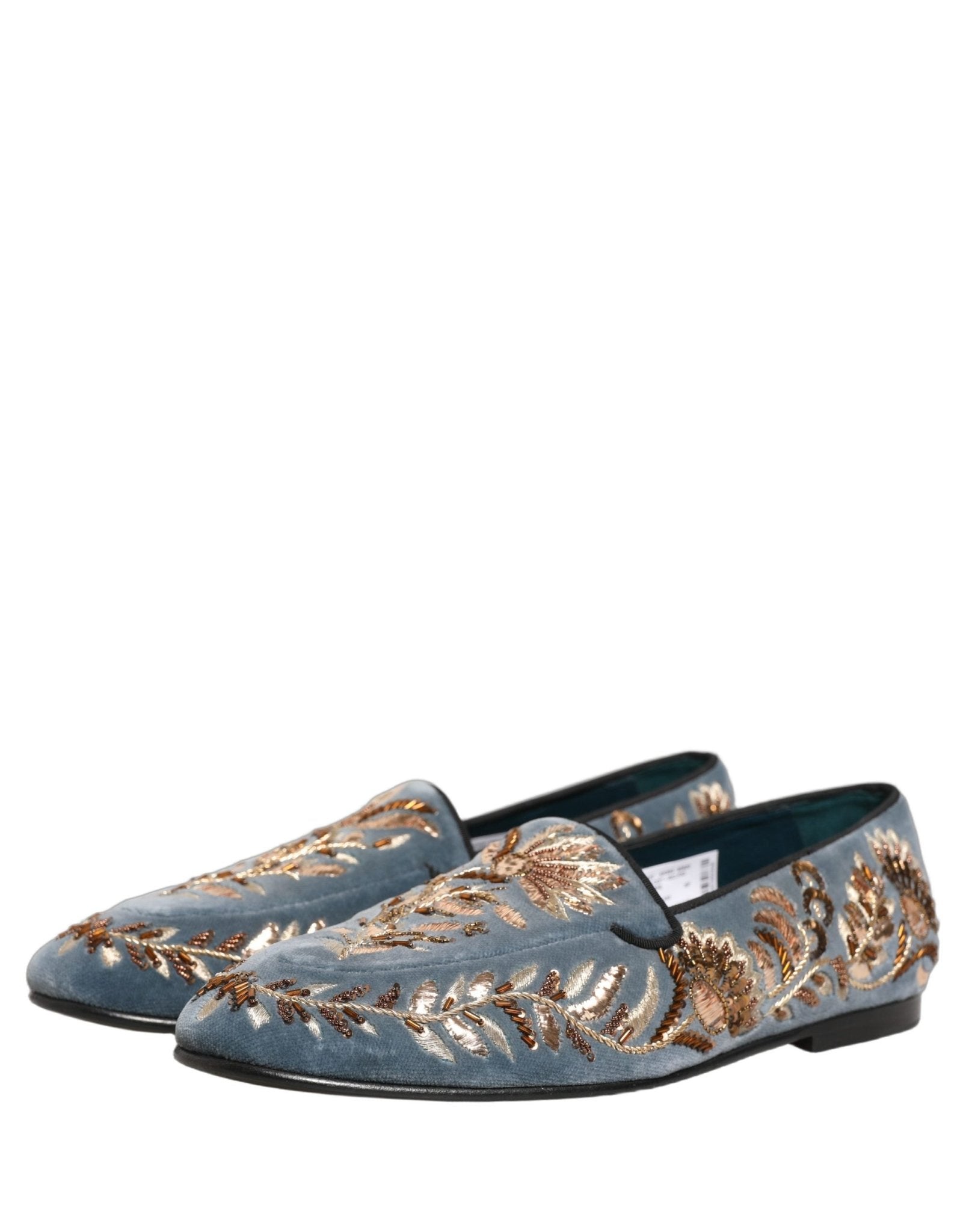 Dolce & Gabbana Blue Velvet Embellished Dress Loafers Shoes - RIMODA