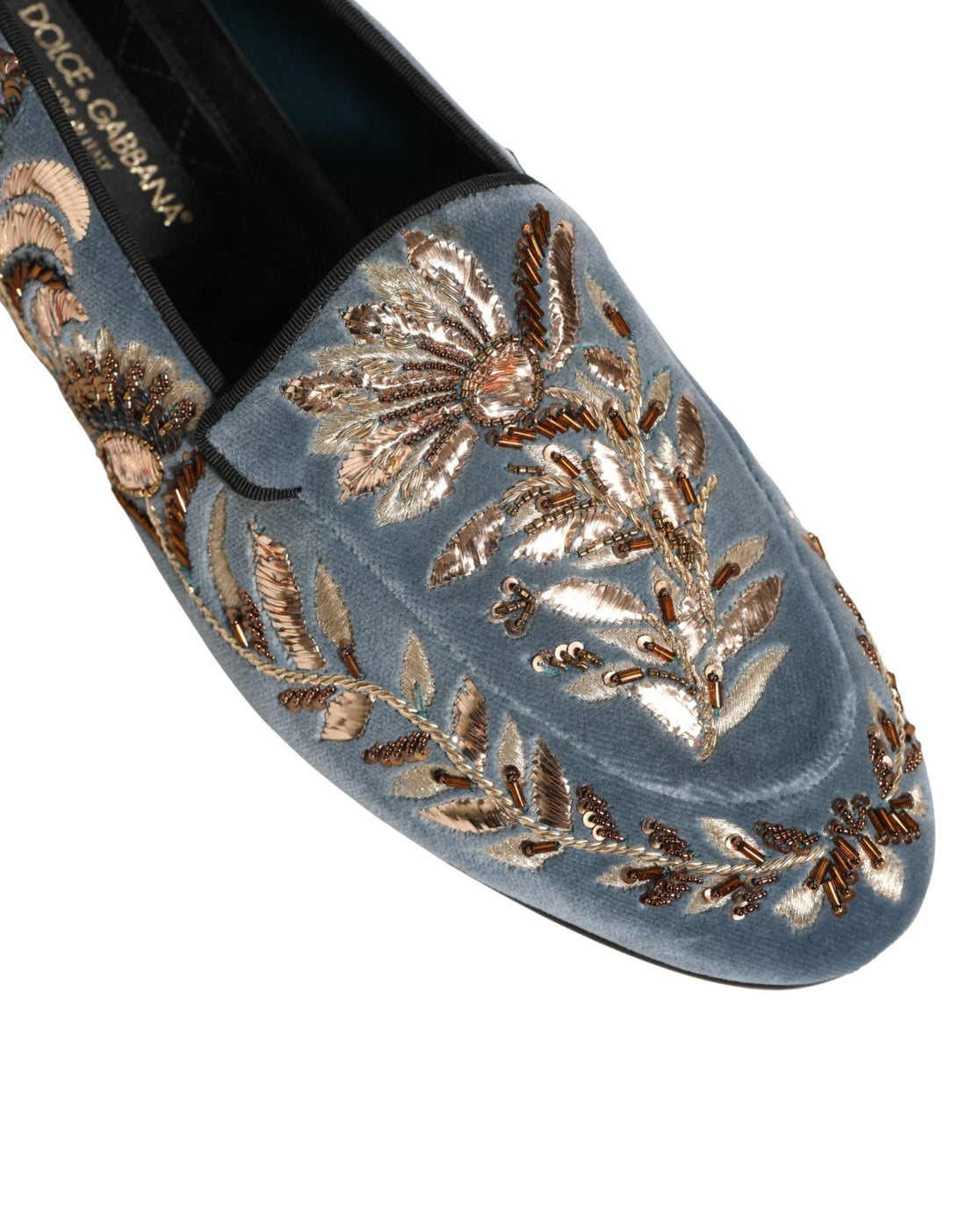 Dolce & Gabbana Blue Velvet Embellished Dress Loafers Shoes - RIMODA