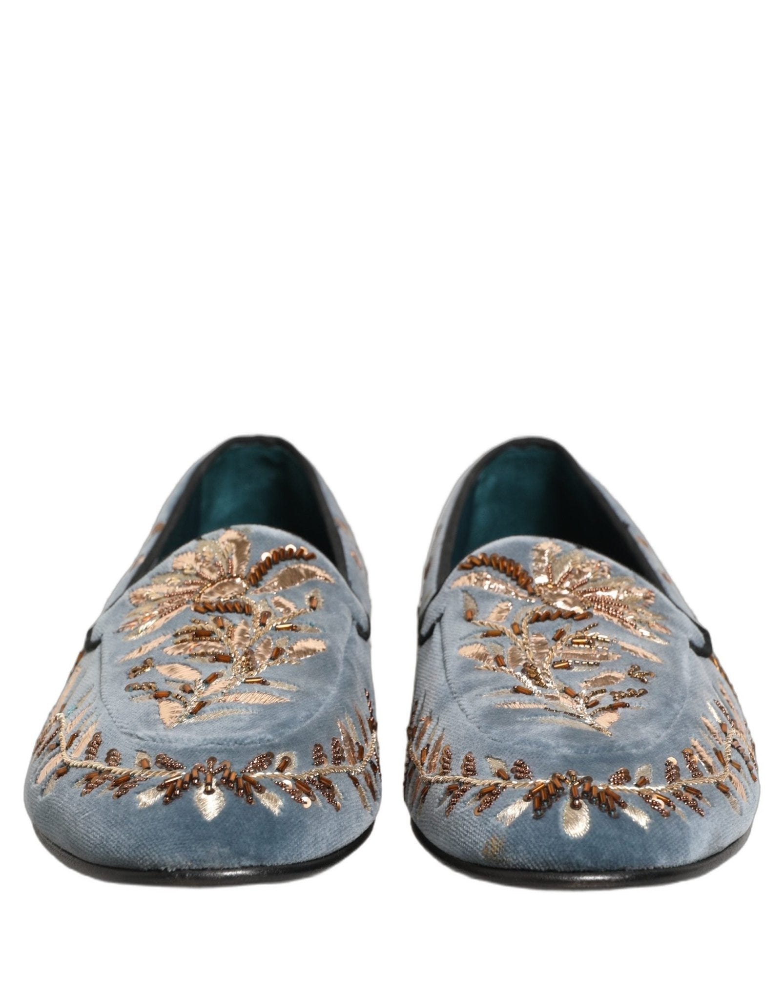 Dolce & Gabbana Blue Velvet Embellished Dress Loafers Shoes - RIMODA