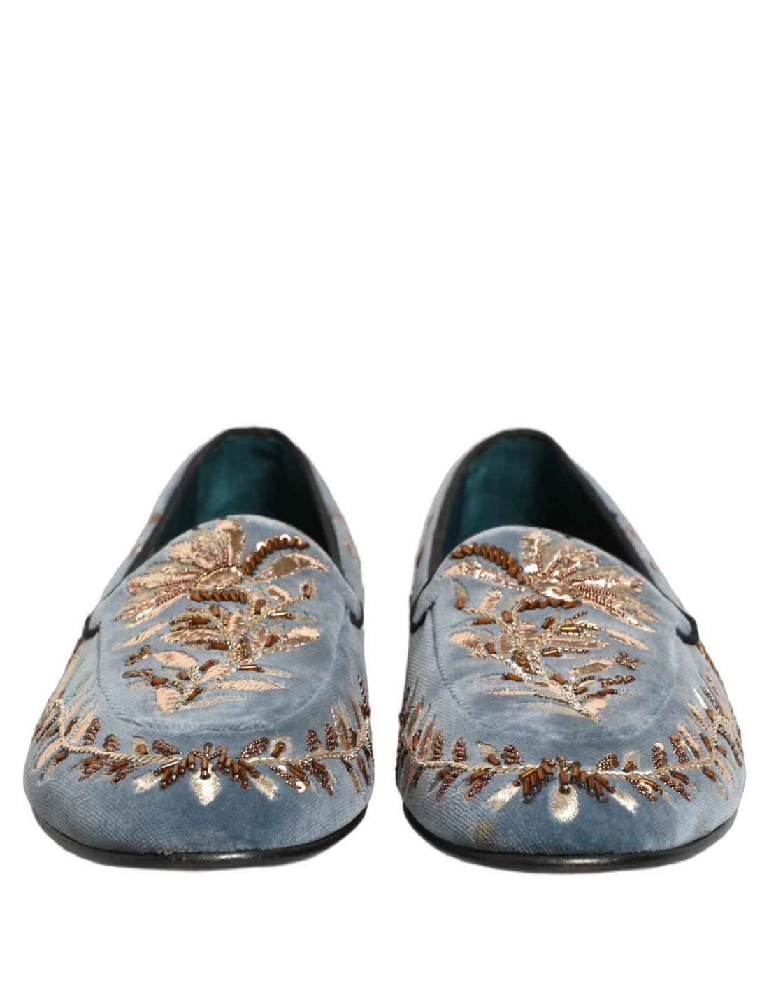 Dolce & Gabbana Blue Velvet Embellished Dress Loafers Shoes - RIMODA