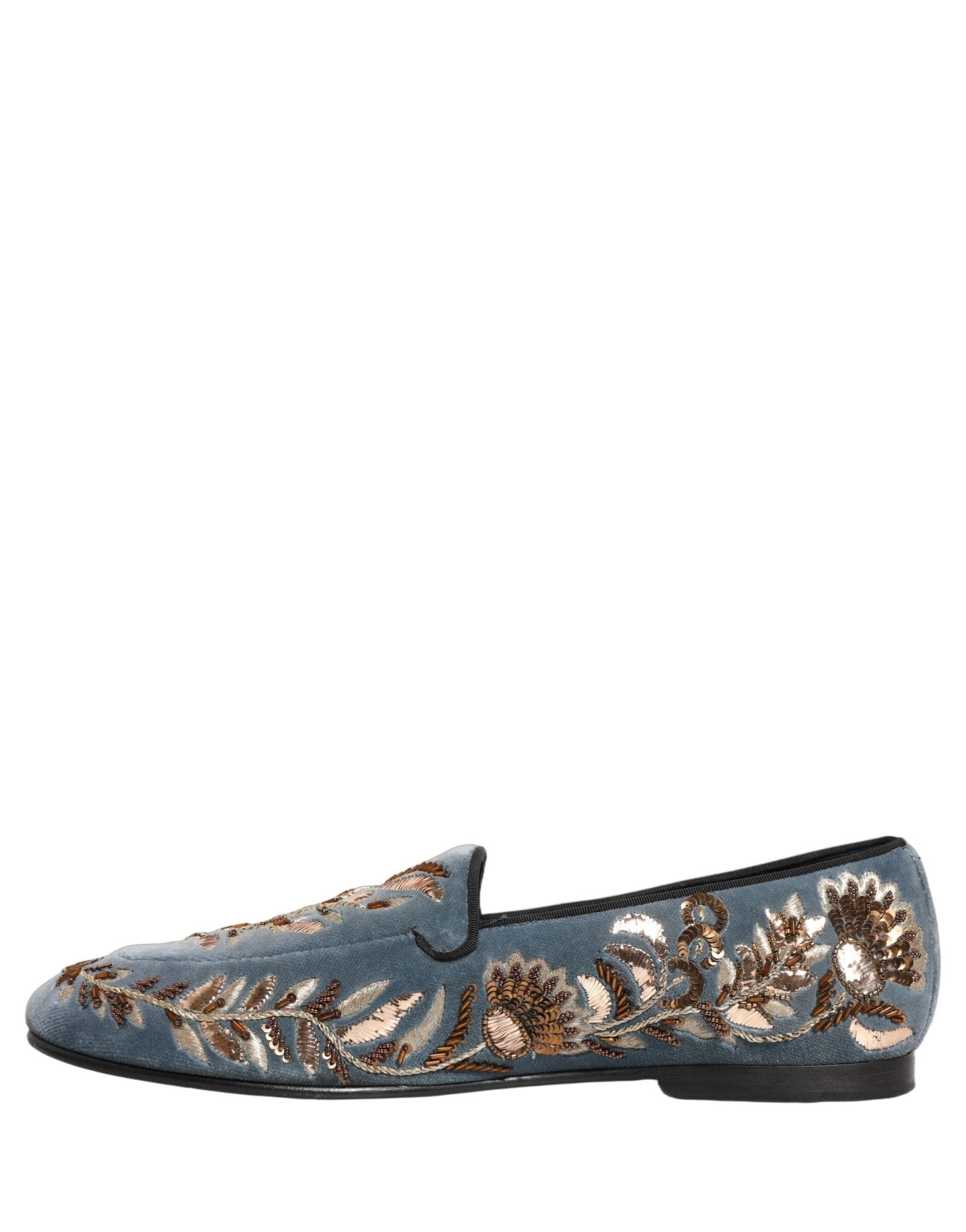 Dolce & Gabbana Blue Velvet Embellished Dress Loafers Shoes - RIMODA