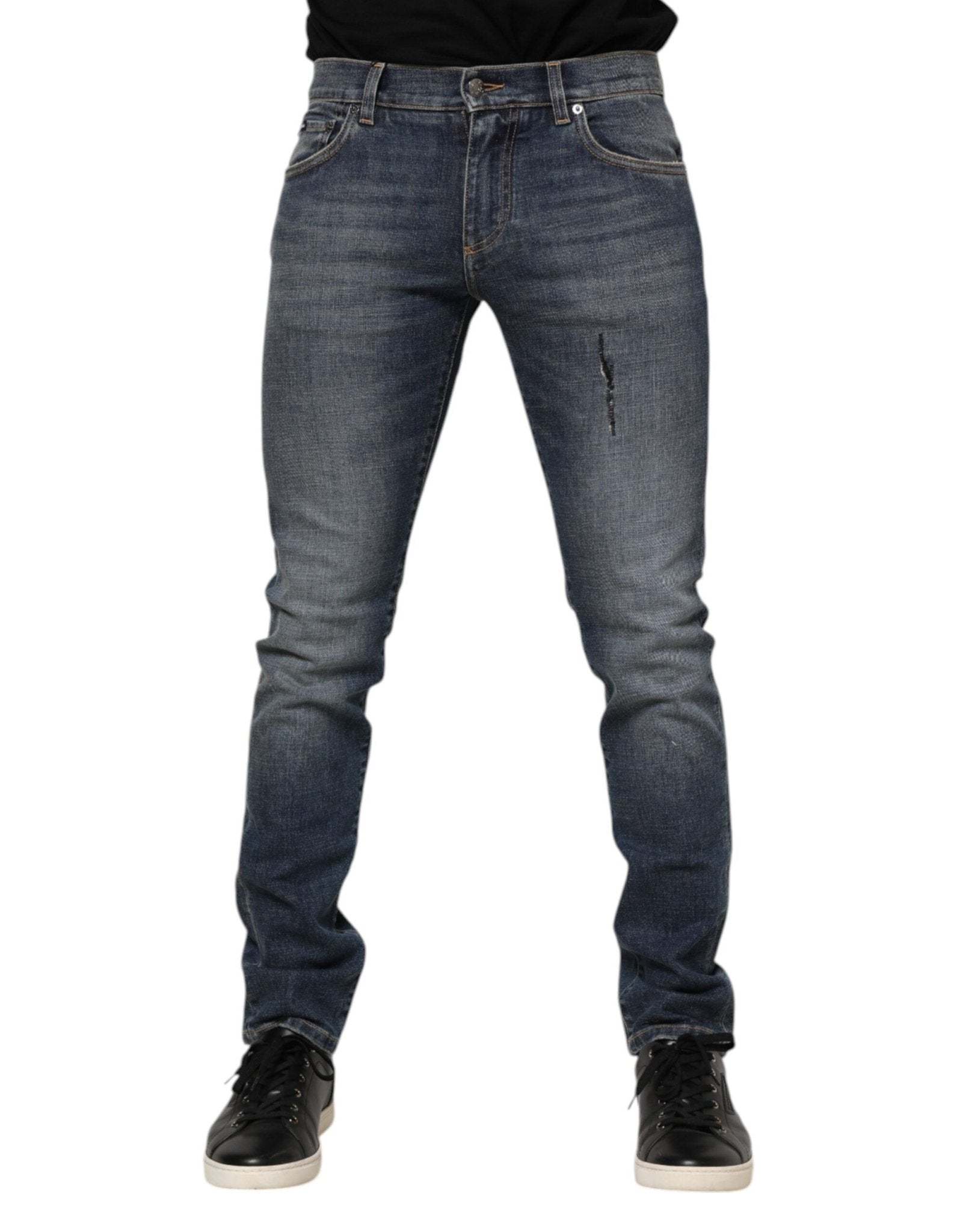 Dolce & Gabbana Blue Washed Skinny Logo Plaque Men Denim Jeans - RIMODA