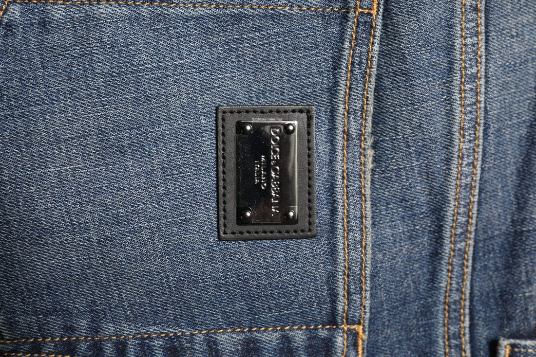 Dolce & Gabbana Blue Washed Skinny Logo Plaque Men Denim Jeans - RIMODA