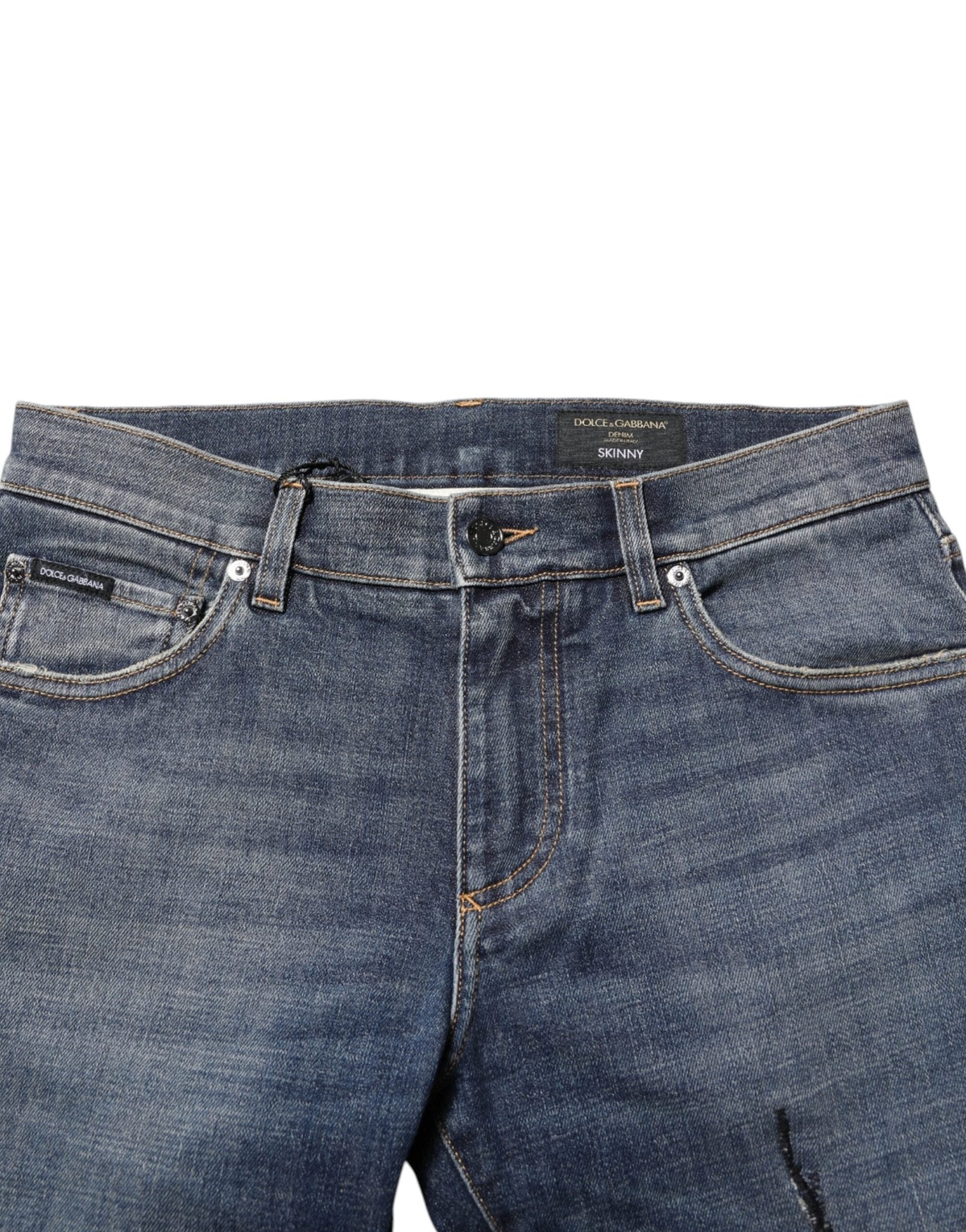 Dolce & Gabbana Blue Washed Skinny Logo Plaque Men Denim Jeans - RIMODA