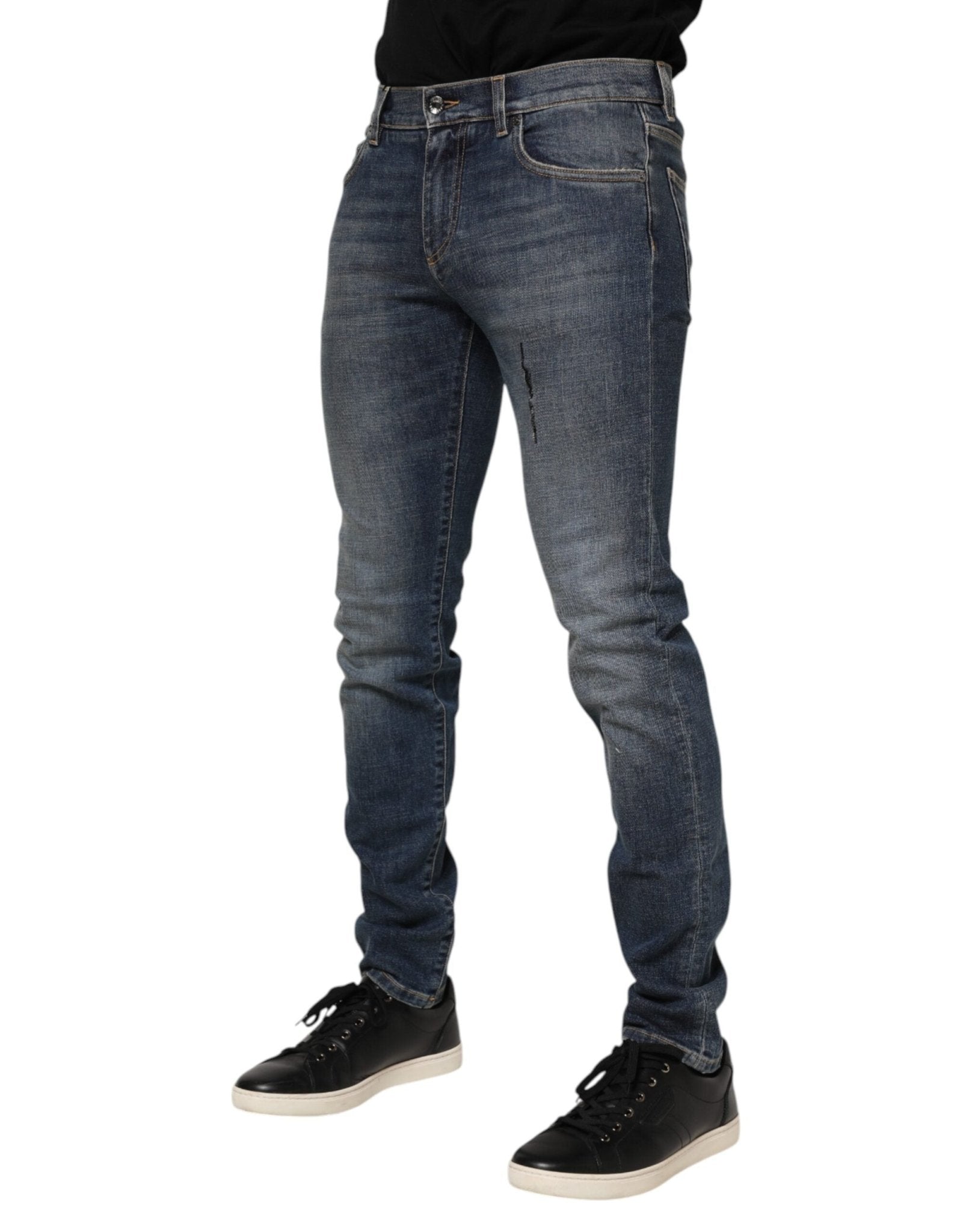 Dolce & Gabbana Blue Washed Skinny Logo Plaque Men Denim Jeans - RIMODA