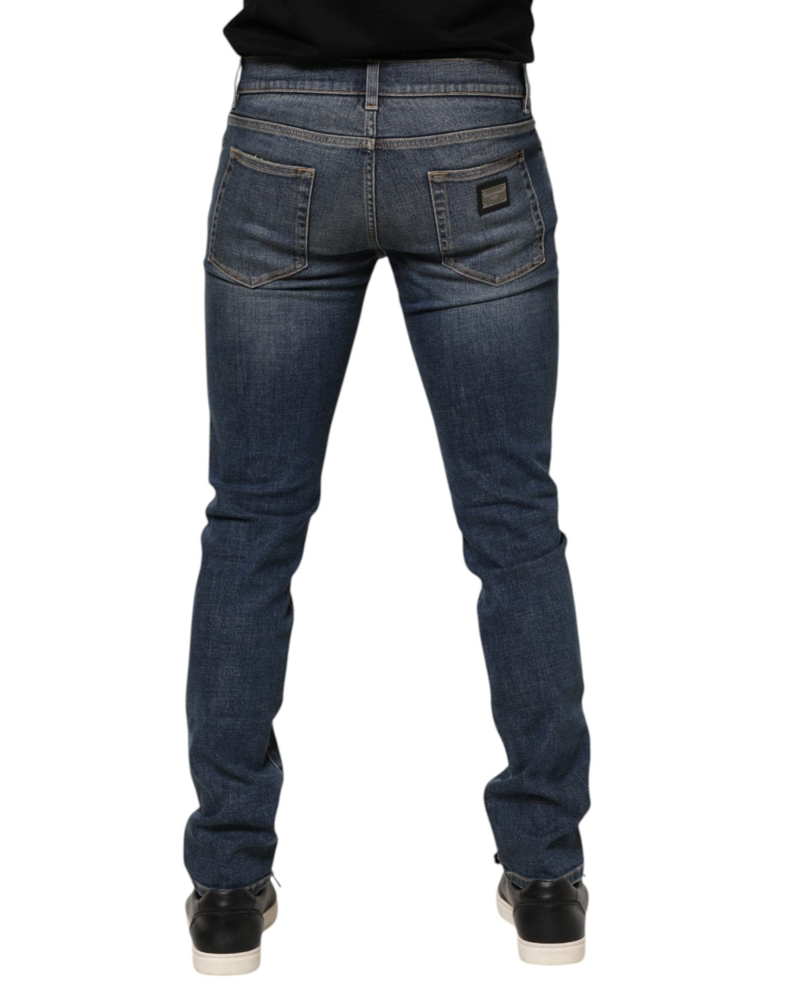 Dolce & Gabbana Blue Washed Skinny Logo Plaque Men Denim Jeans - RIMODA