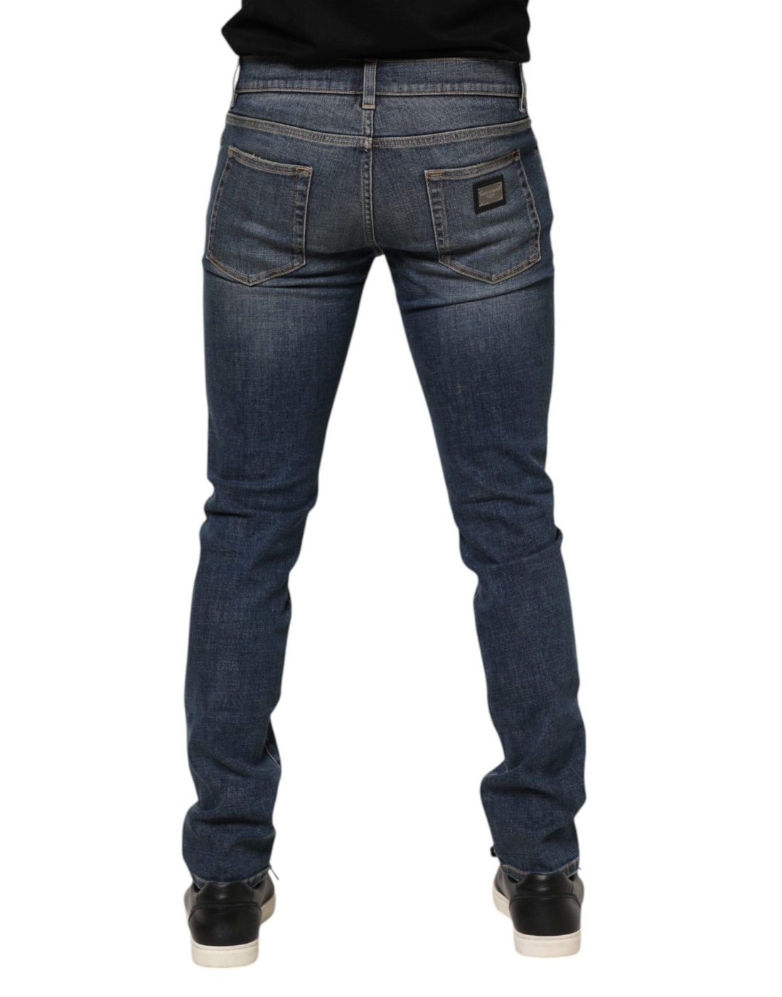 Dolce & Gabbana Blue Washed Skinny Logo Plaque Men Denim Jeans - RIMODA