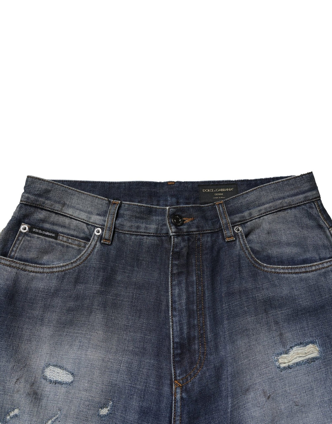 Dolce & Gabbana Blue Washed Tattered Cotton Men Jeans - RIMODA