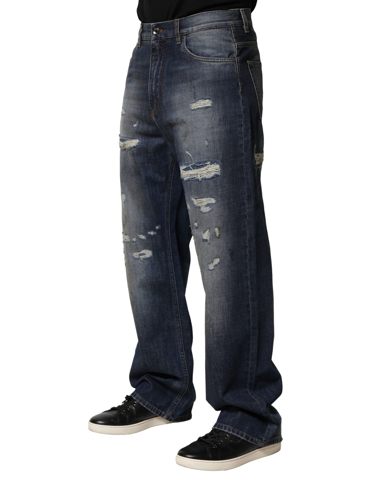 Dolce & Gabbana Blue Washed Tattered Cotton Men Jeans - RIMODA