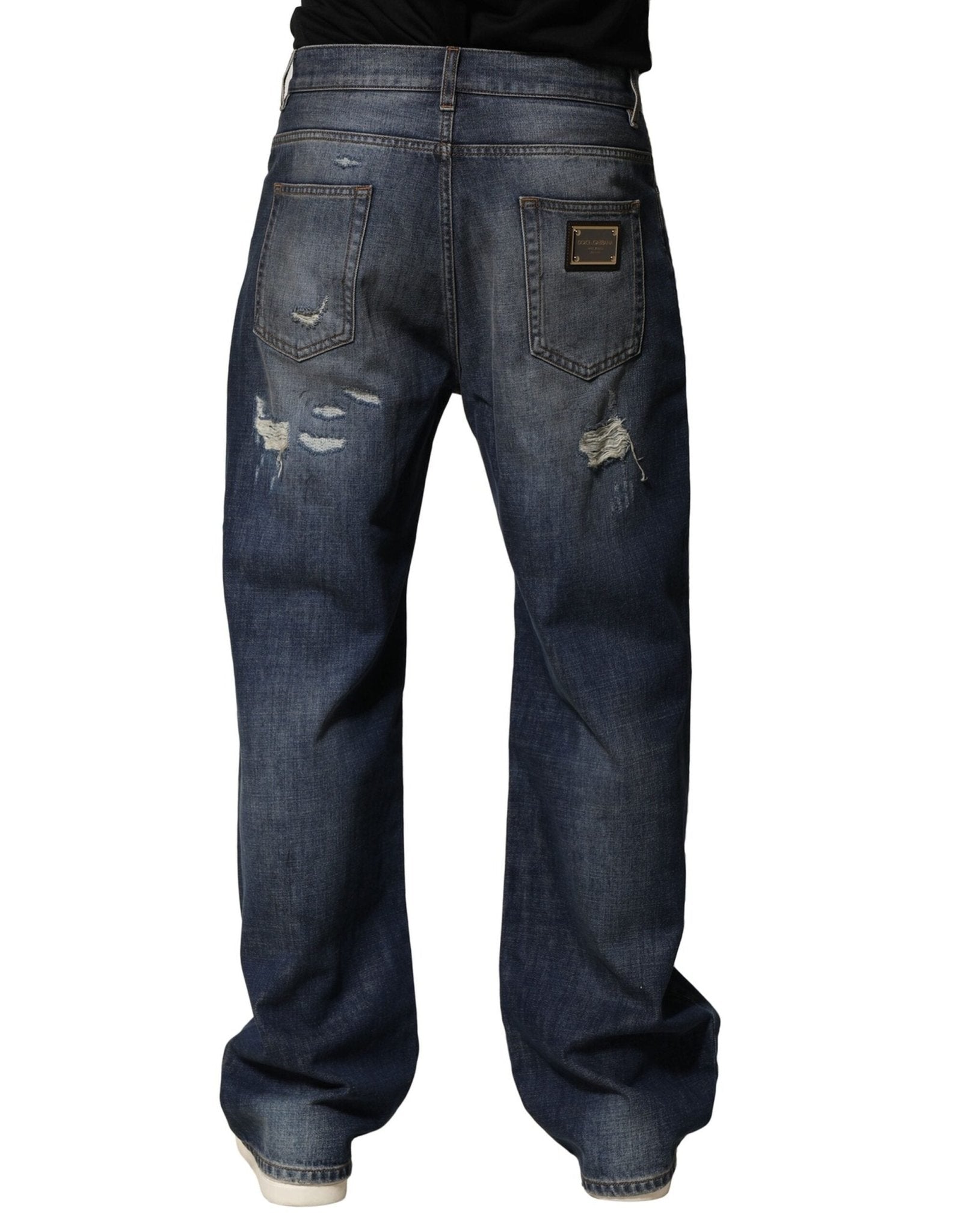 Dolce & Gabbana Blue Washed Tattered Cotton Men Jeans - RIMODA
