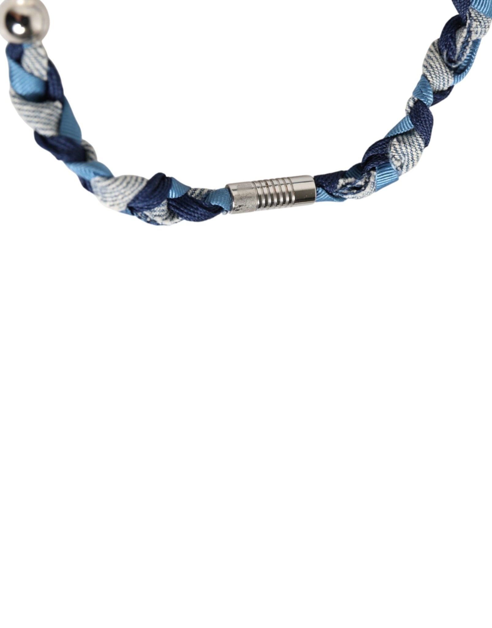 Dolce & Gabbana Blue White Braided Silver Metal Logo Beaded Men Bracelet - RIMODA