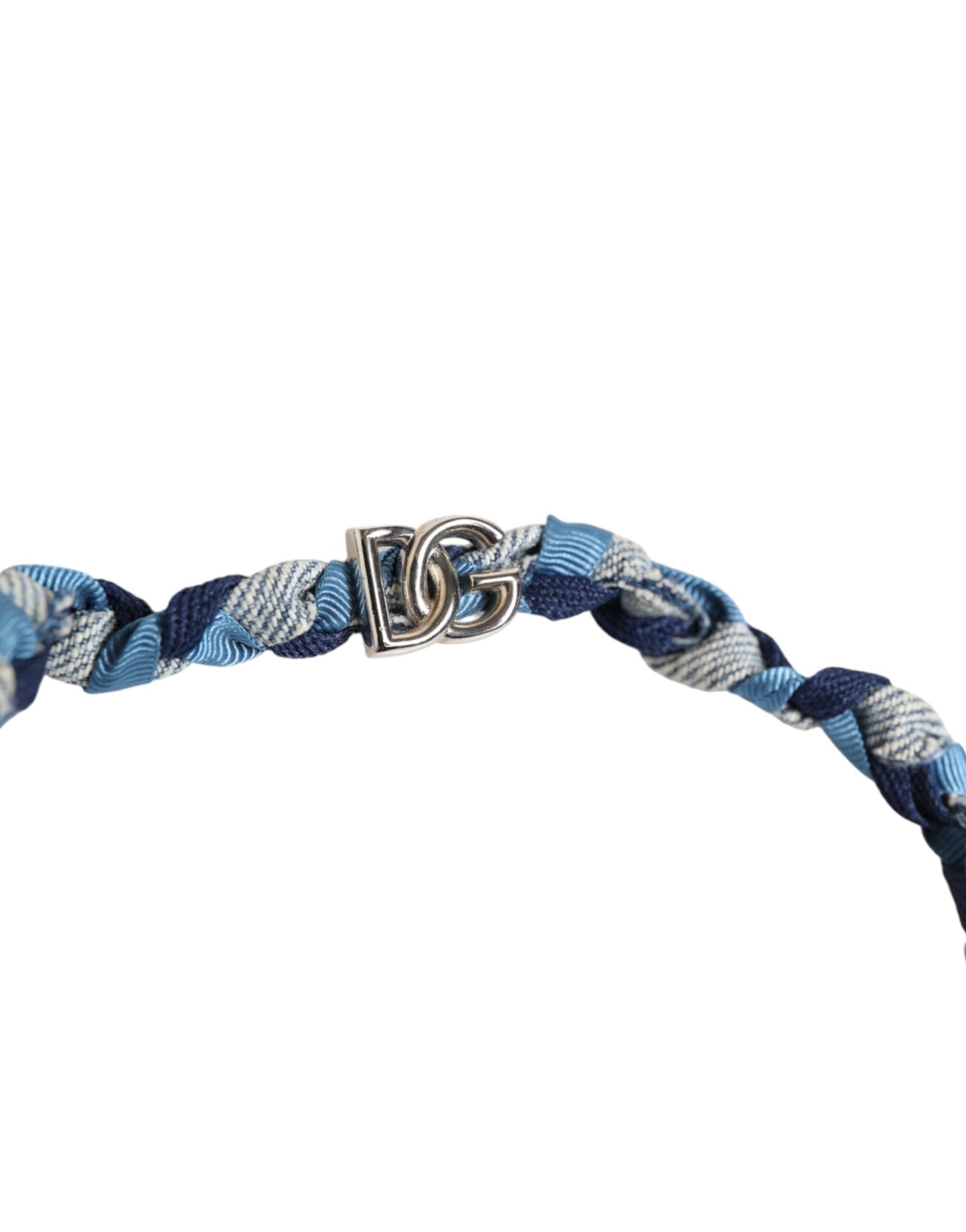 Dolce & Gabbana Blue White Braided Silver Metal Logo Beaded Men Bracelet - RIMODA
