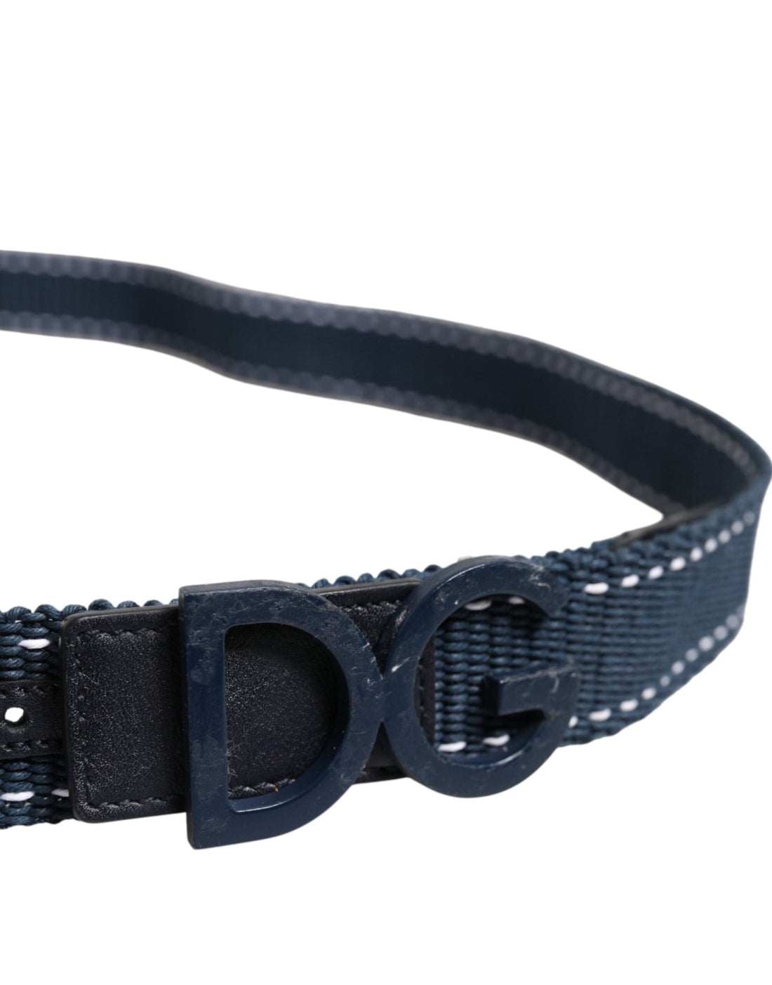 Dolce & Gabbana Blue White Cotton DG Logo Metal Buckle Belt - RIMODA