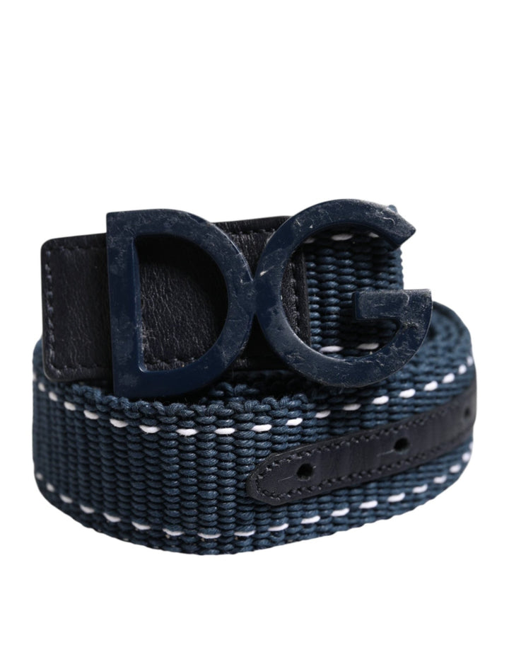 Dolce & Gabbana Blue White Cotton DG Logo Metal Buckle Belt - RIMODA