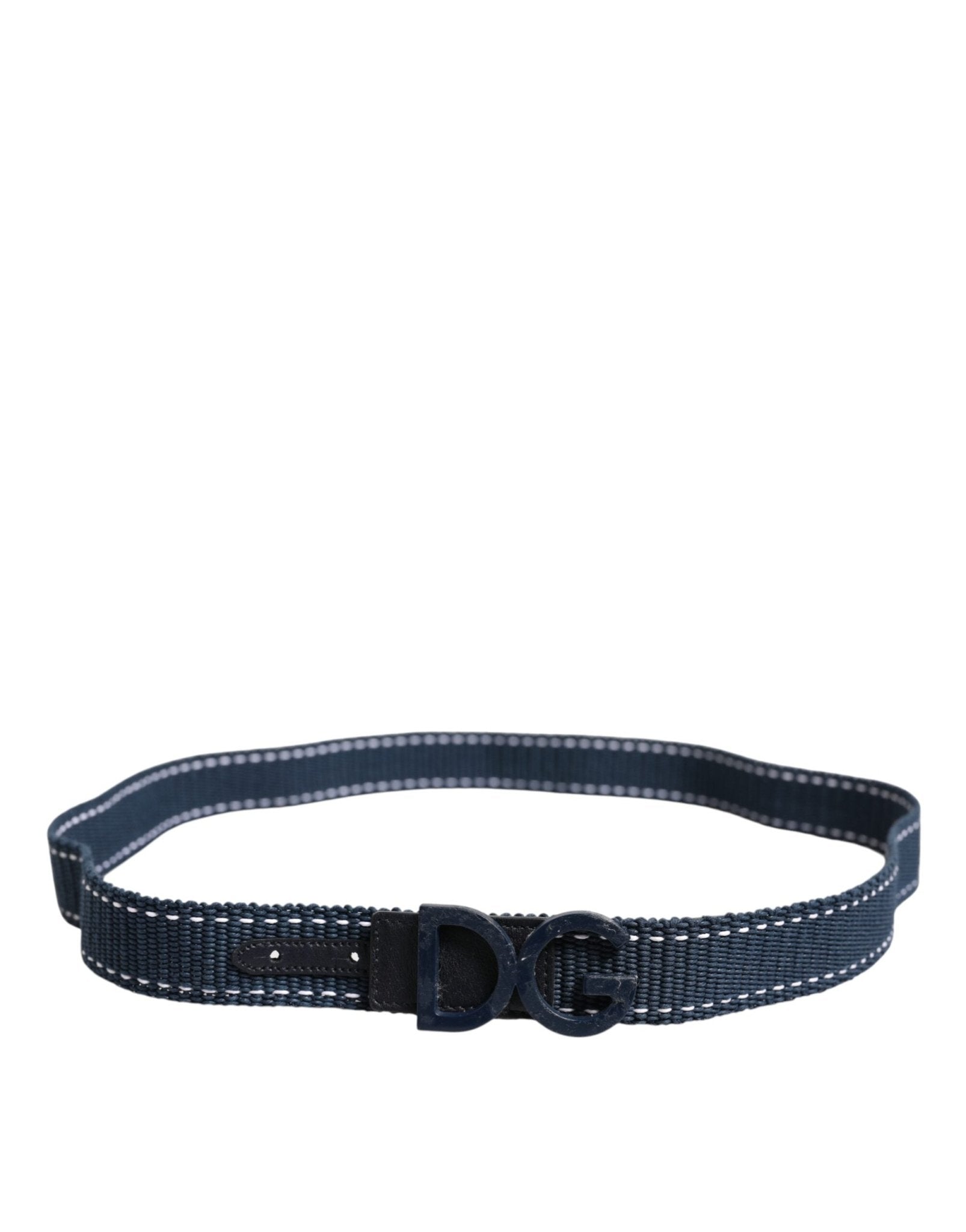 Dolce & Gabbana Blue White Cotton DG Logo Metal Buckle Belt - RIMODA
