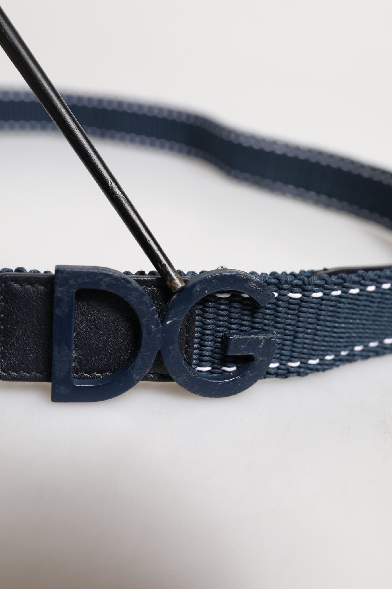 Dolce & Gabbana Blue White Cotton DG Logo Metal Buckle Belt - RIMODA