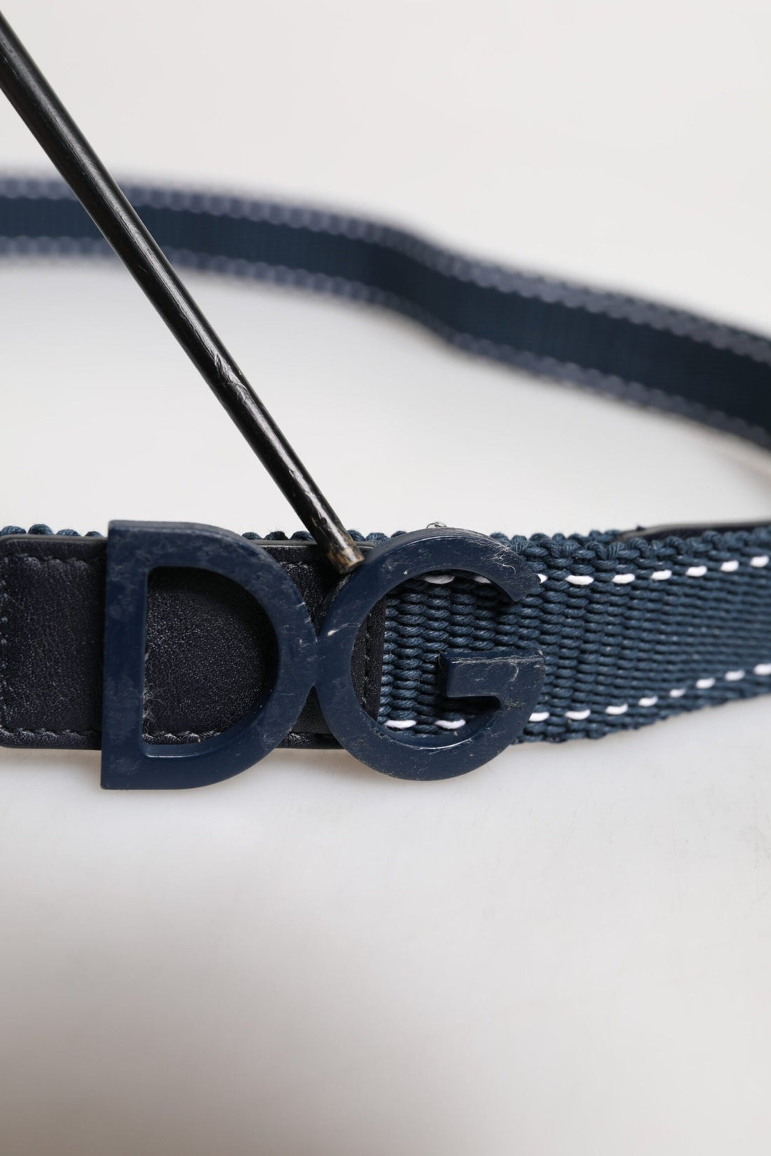 Dolce & Gabbana Blue White Cotton DG Logo Metal Buckle Belt - RIMODA