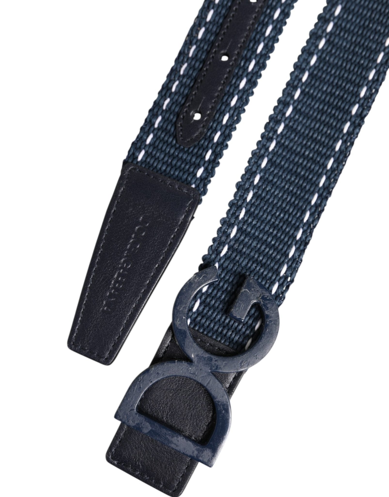 Dolce & Gabbana Blue White Cotton DG Logo Metal Buckle Belt - RIMODA