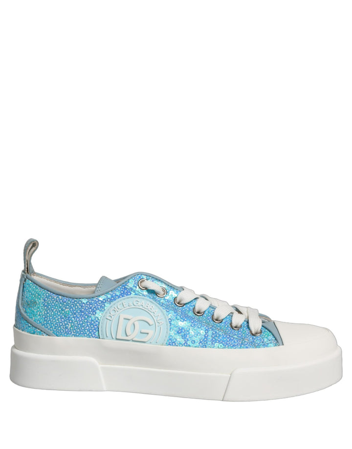 Dolce & Gabbana Blue White Sequin Logo Low Top Sneakers Shoes - RIMODA