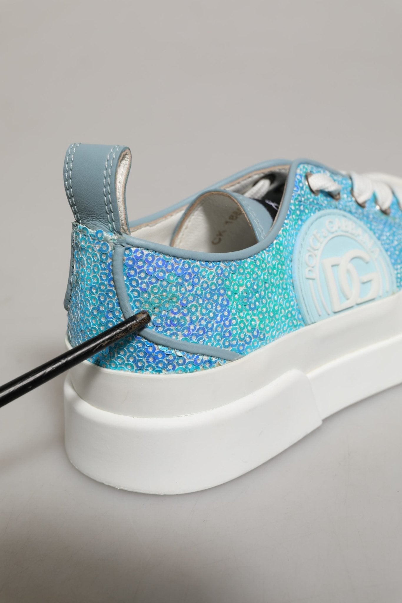 Dolce & Gabbana Blue White Sequin Logo Low Top Sneakers Shoes - RIMODA