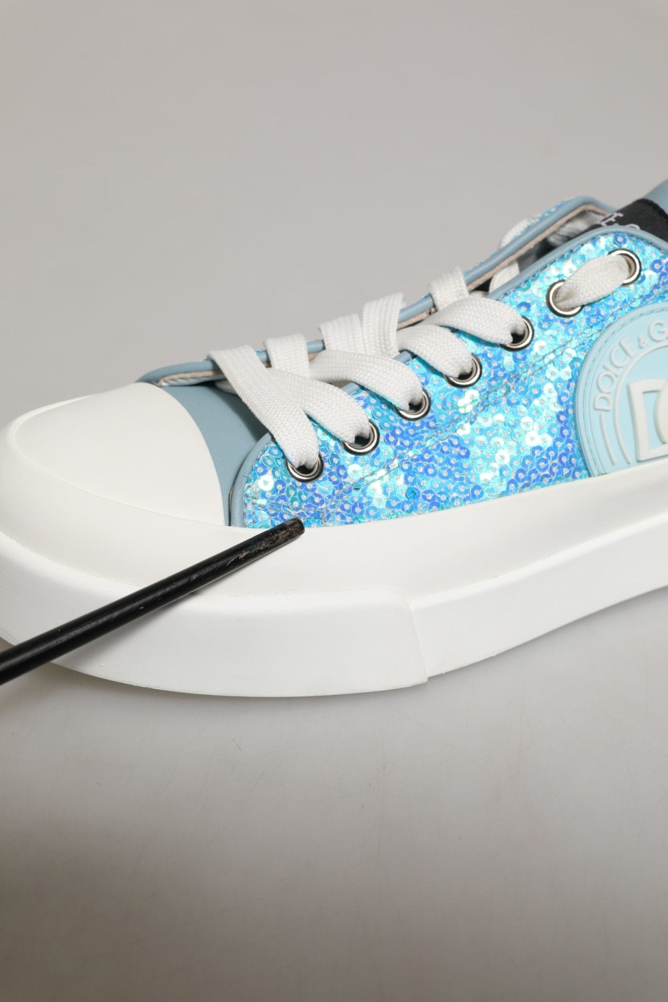 Dolce & Gabbana Blue White Sequin Logo Low Top Sneakers Shoes - RIMODA