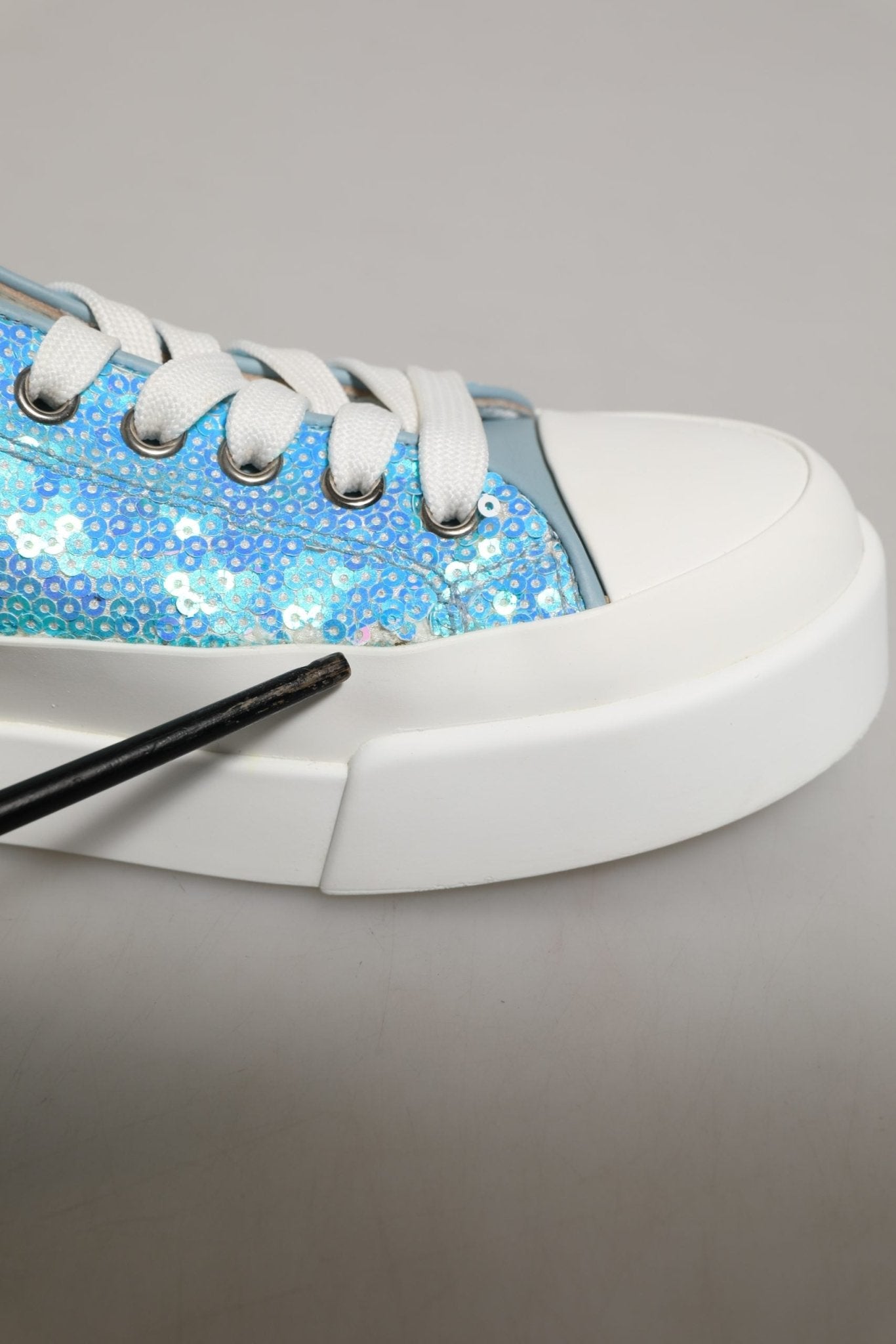 Dolce & Gabbana Blue White Sequin Logo Low Top Sneakers Shoes - RIMODA