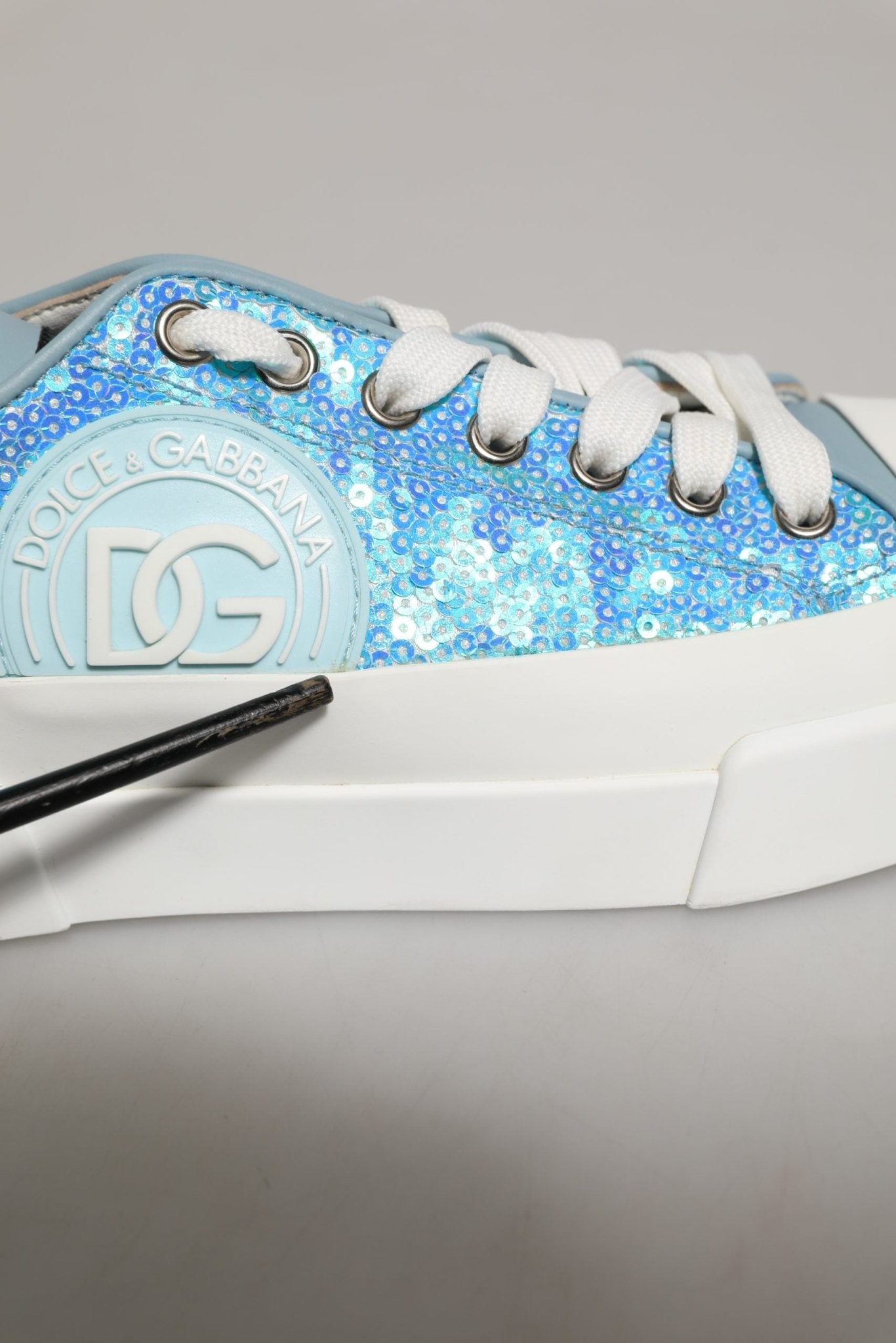 Dolce & Gabbana Blue White Sequin Logo Low Top Sneakers Shoes - RIMODA