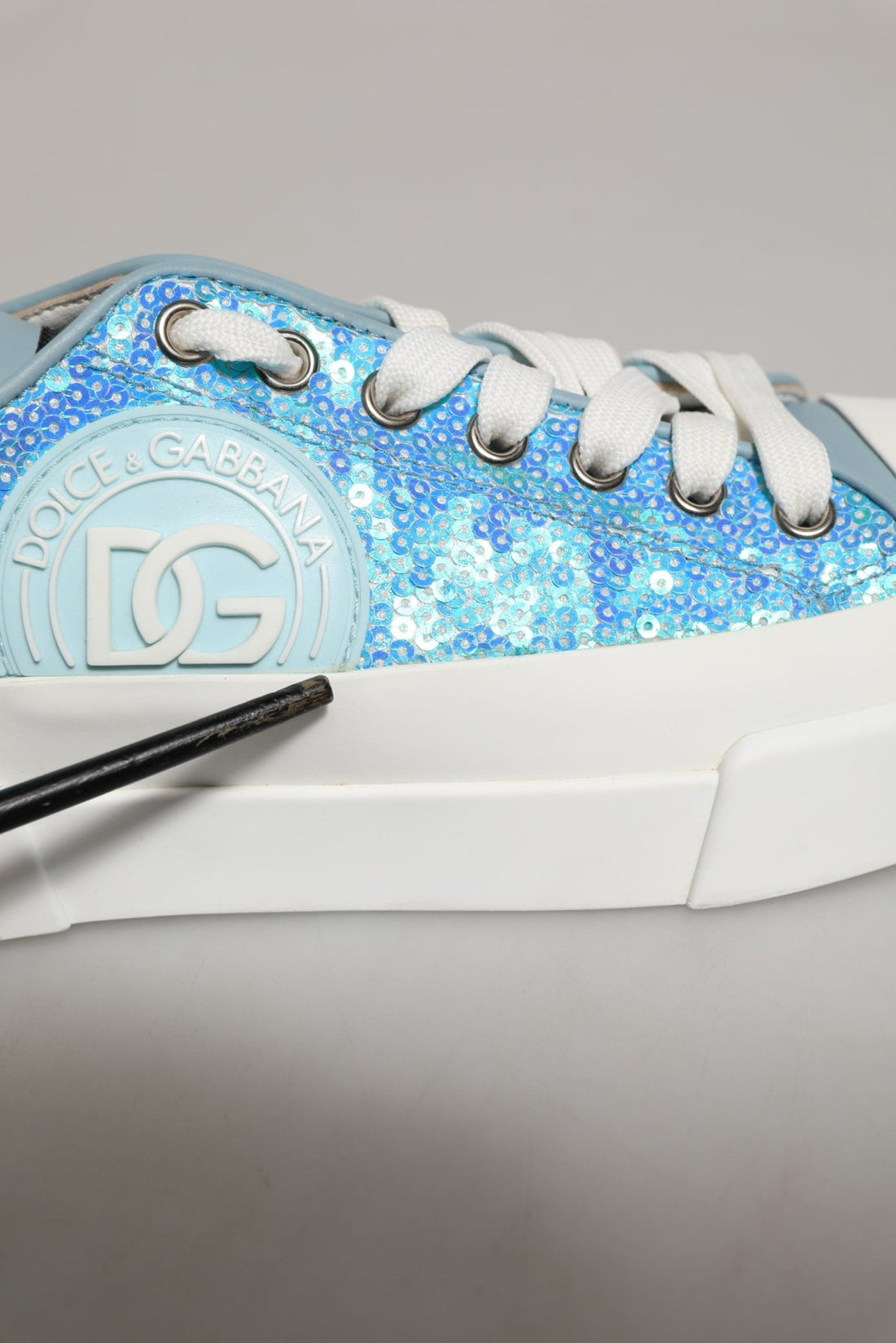 Dolce & Gabbana Blue White Sequin Logo Low Top Sneakers Shoes - RIMODA