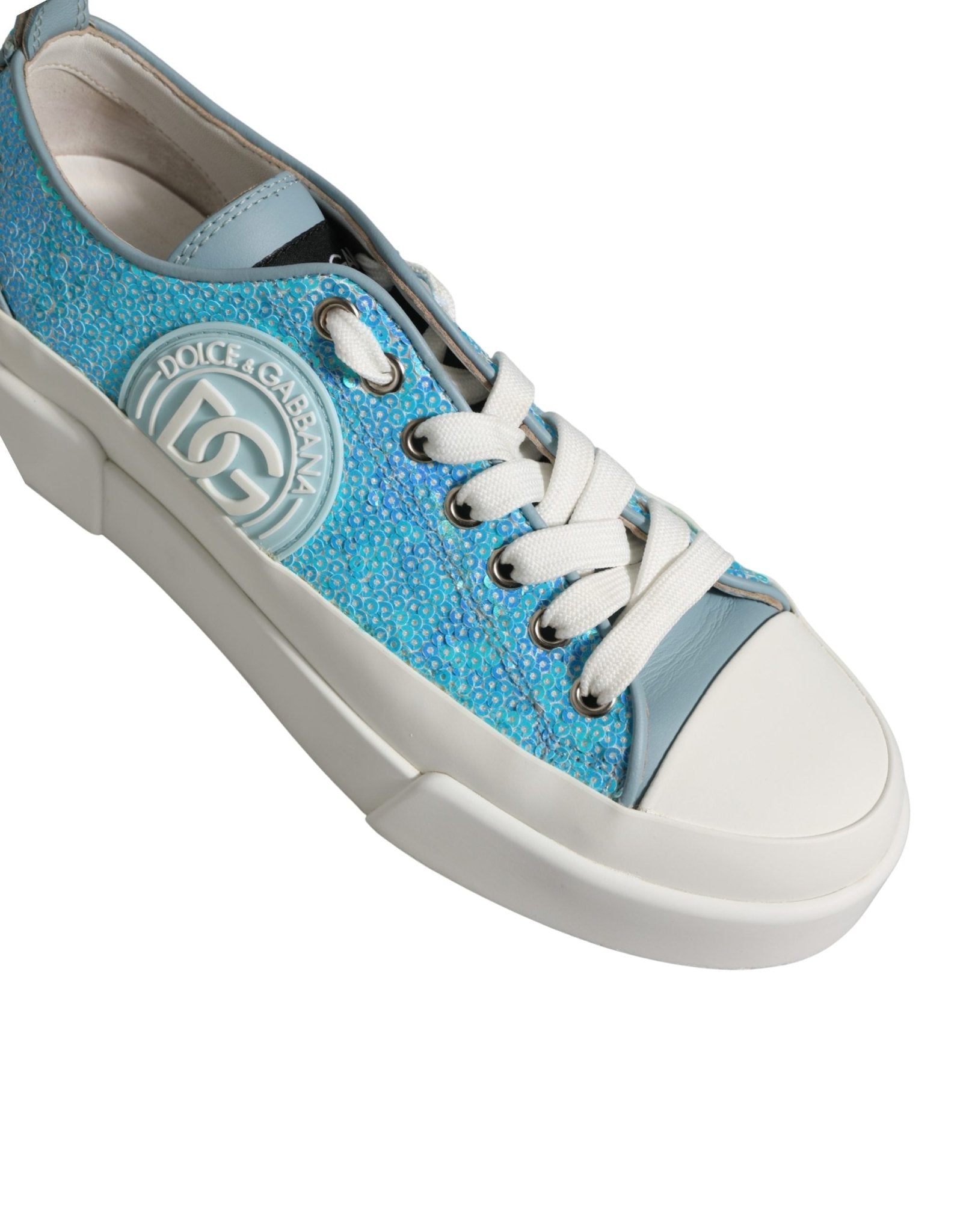 Dolce & Gabbana Blue White Sequin Logo Low Top Sneakers Shoes - RIMODA