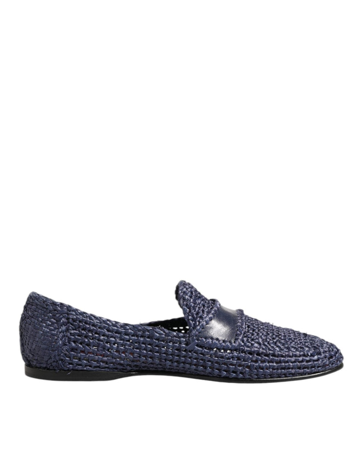 Dolce & Gabbana Blue Woven Leather Slip On Loafers Men Shoes - RIMODA