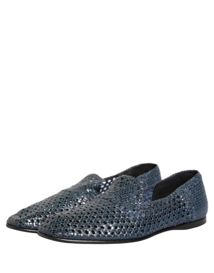 Dolce & Gabbana Blue Woven Raffia Slip On Loafers Men Shoes - RIMODA
