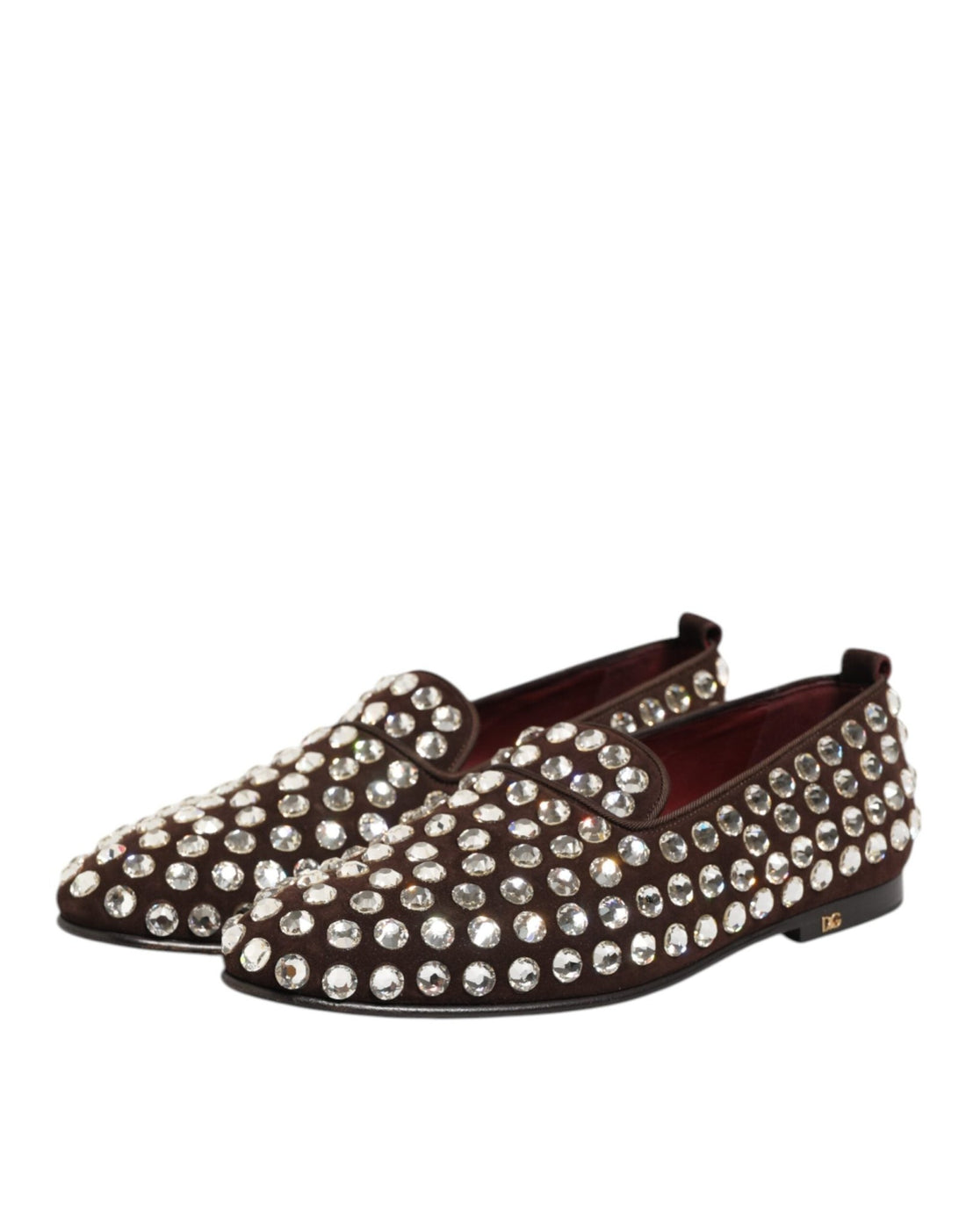 Dolce & Gabbana Bordeaux Suede Crystals Loafers Dress Shoes - RIMODA